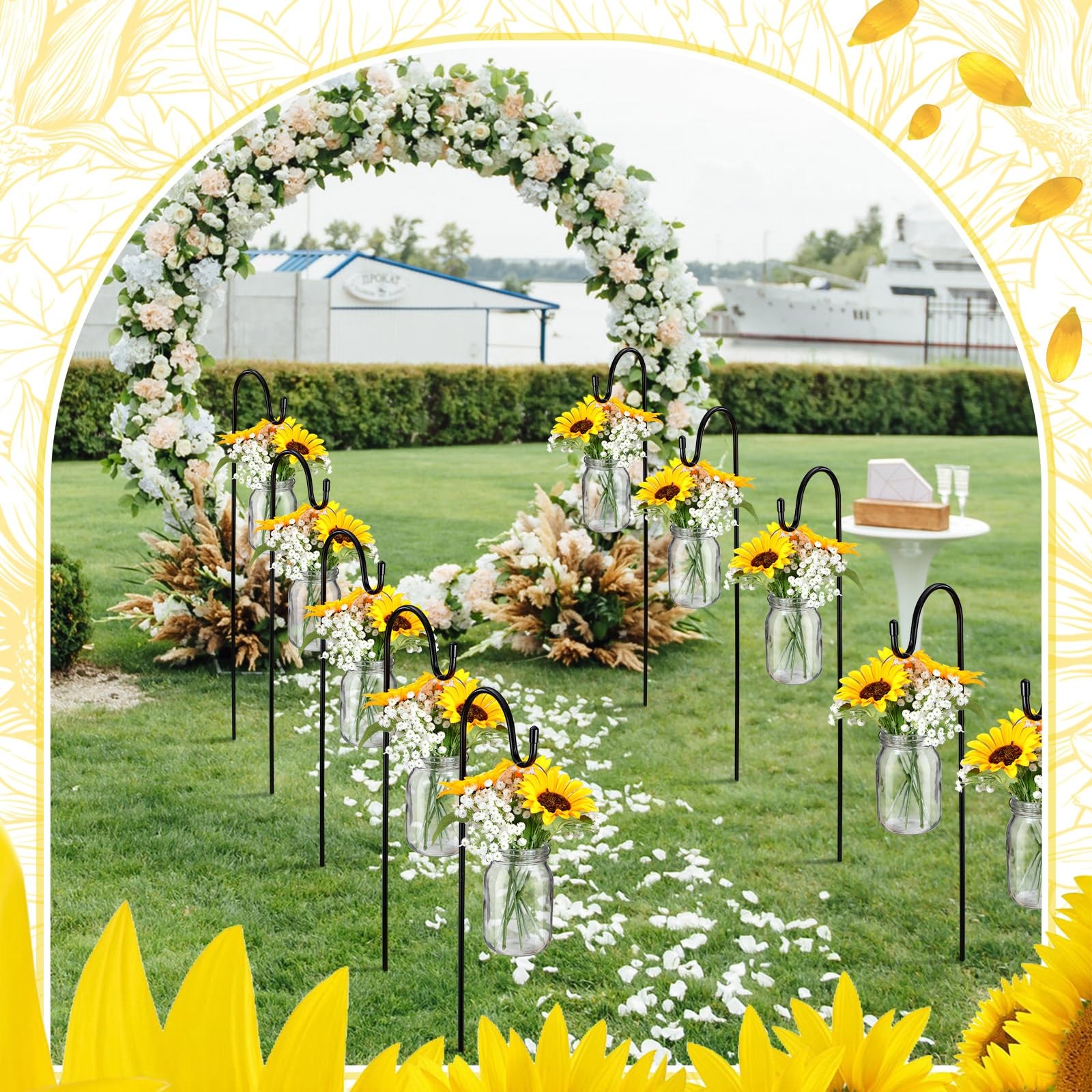 FoldTier 108 Pcs/12 Sets Sunflower Mason Jar Wedding Aisle Decorating Kit Rus…