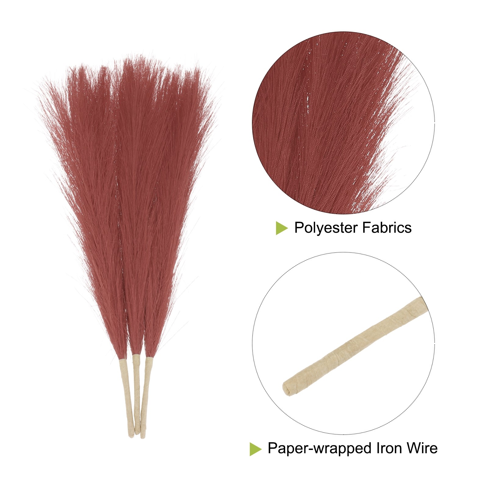 3pcs Dried Faux Pampas Grass 17″ Artificial Pampas Grass Decor Wine Red