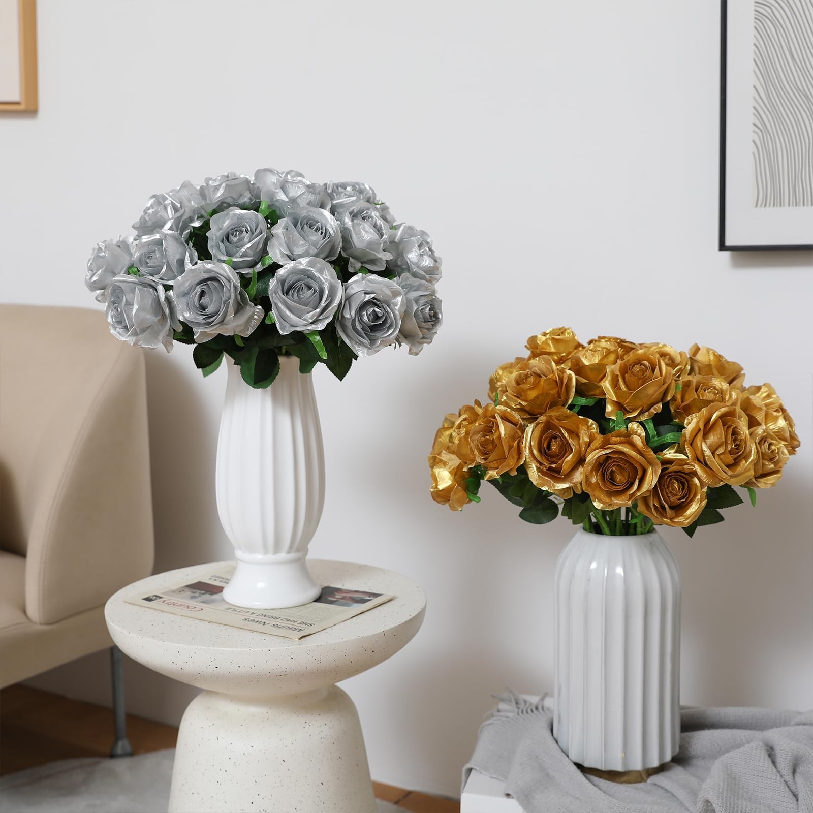 Roses Artificial Flowers – 12 pcs Realistic Long Stems Fake Roses Mashup Styl…