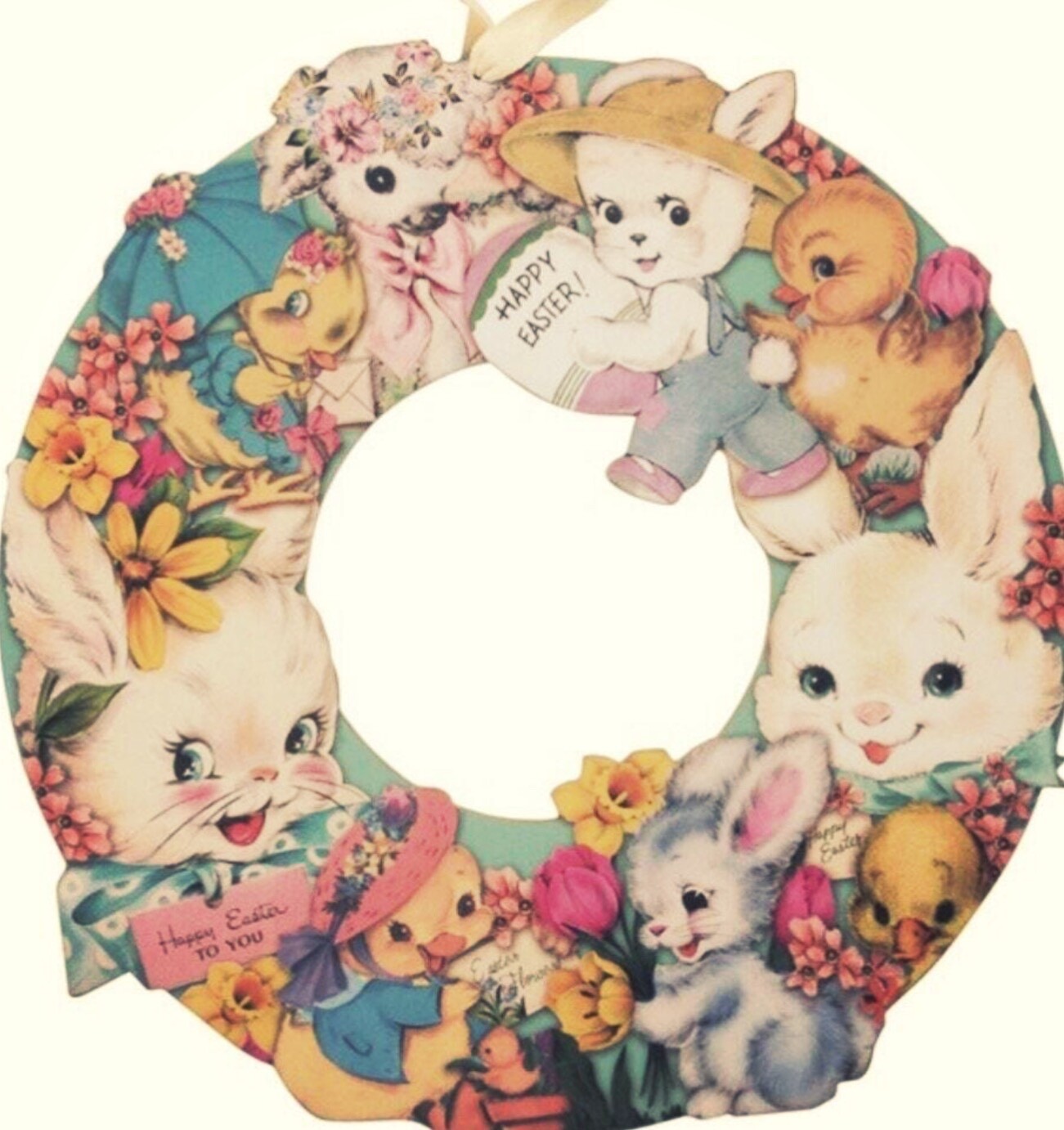 WHOLESALE PBK Easter Wreath Retro Bunny Wreath Wooden Wall Hanger