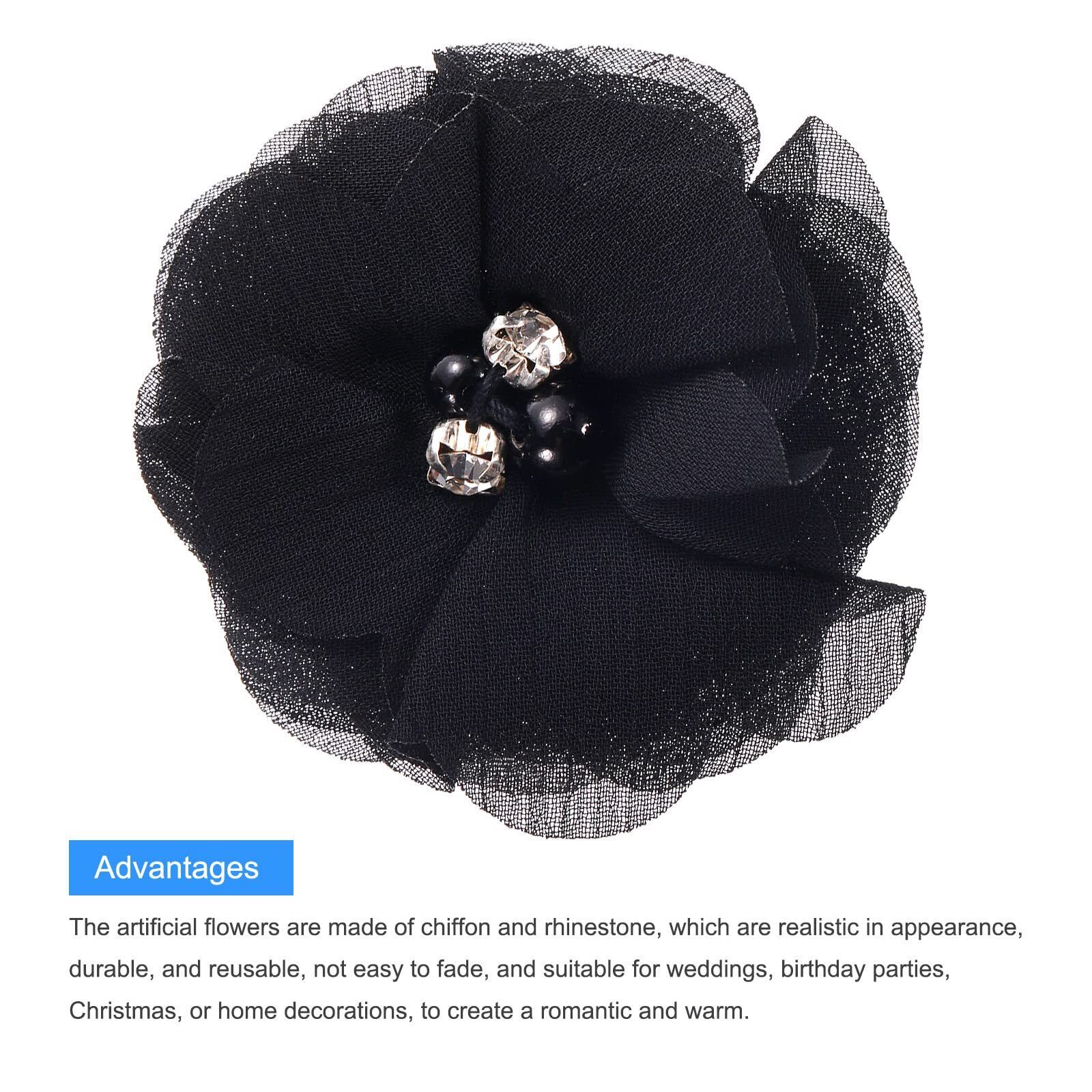 Artificial Rhinestone Chiffon Flower Heads Black Faux Flowers 2 Inch for DIY …
