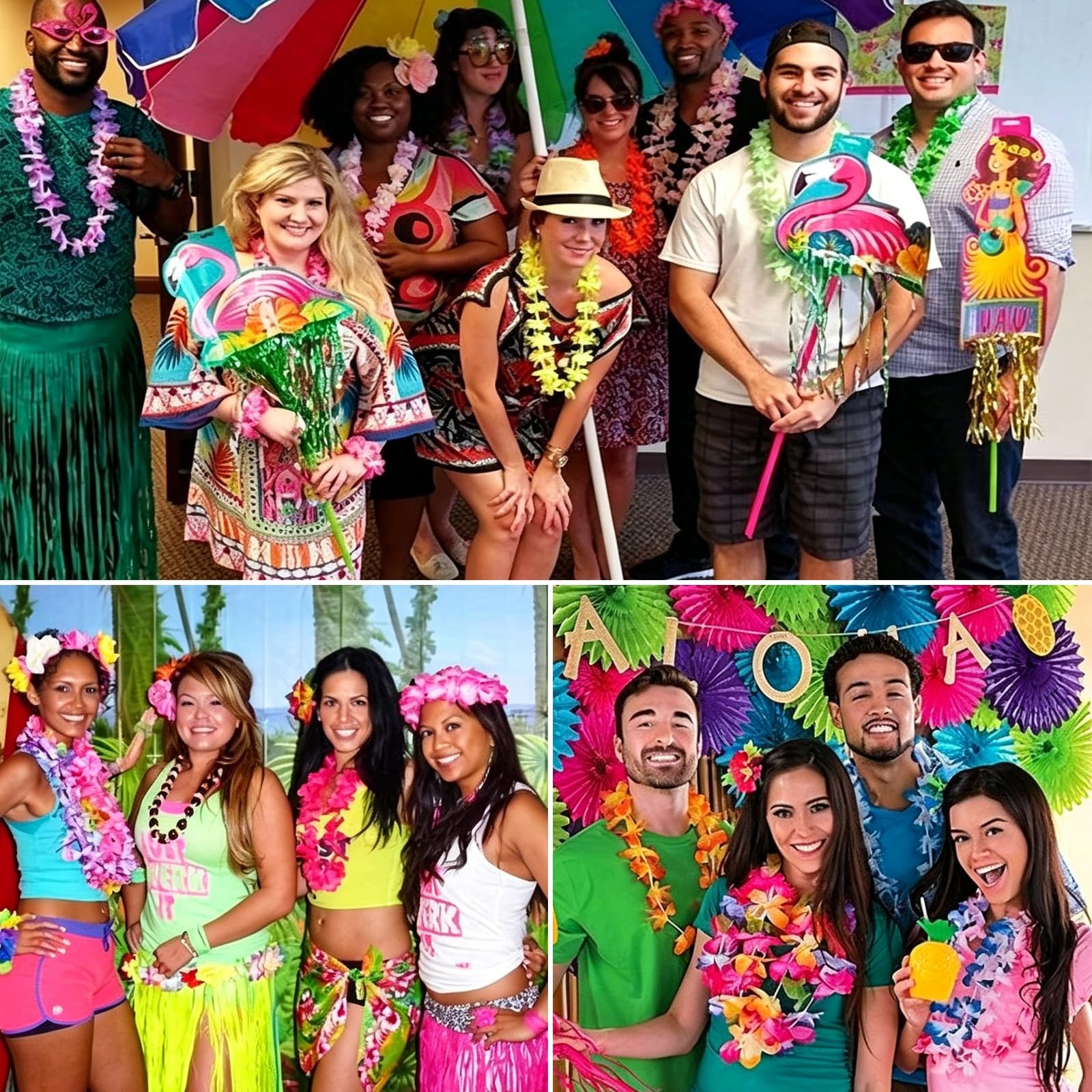 12 PCS Hawaiian Leis Party Decorations, Colorful Tropical Flower Necklaces fo…