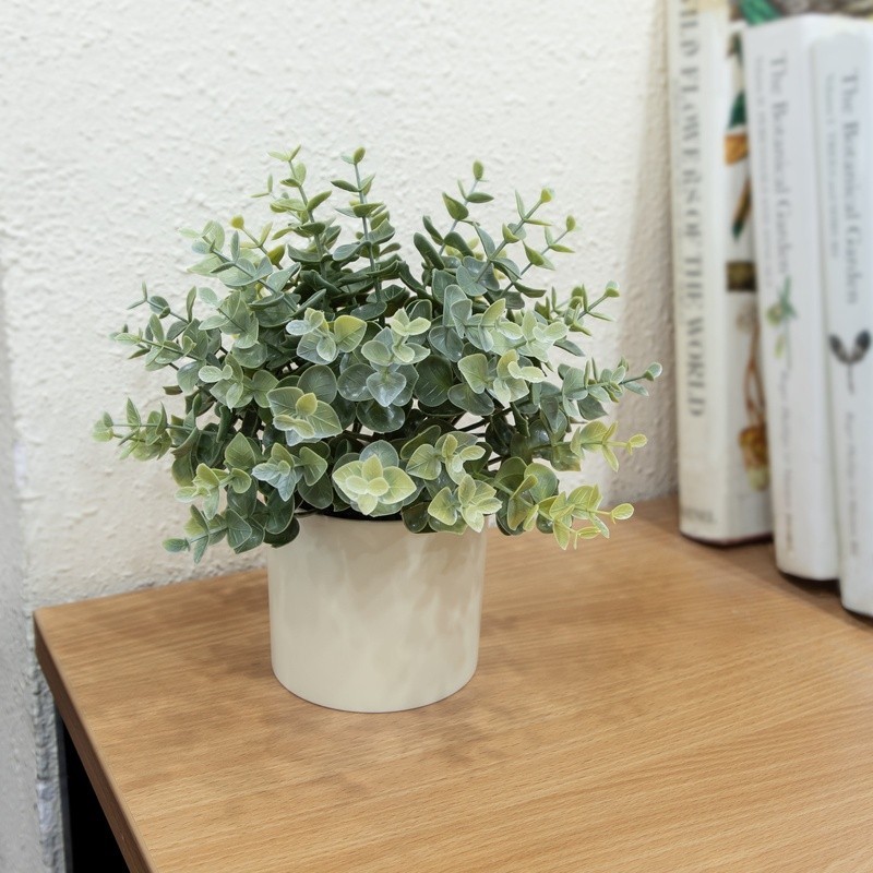 Artificial Eucalyptus Plant Cream Pot Tabletop Decor Maintenance Free Greenery