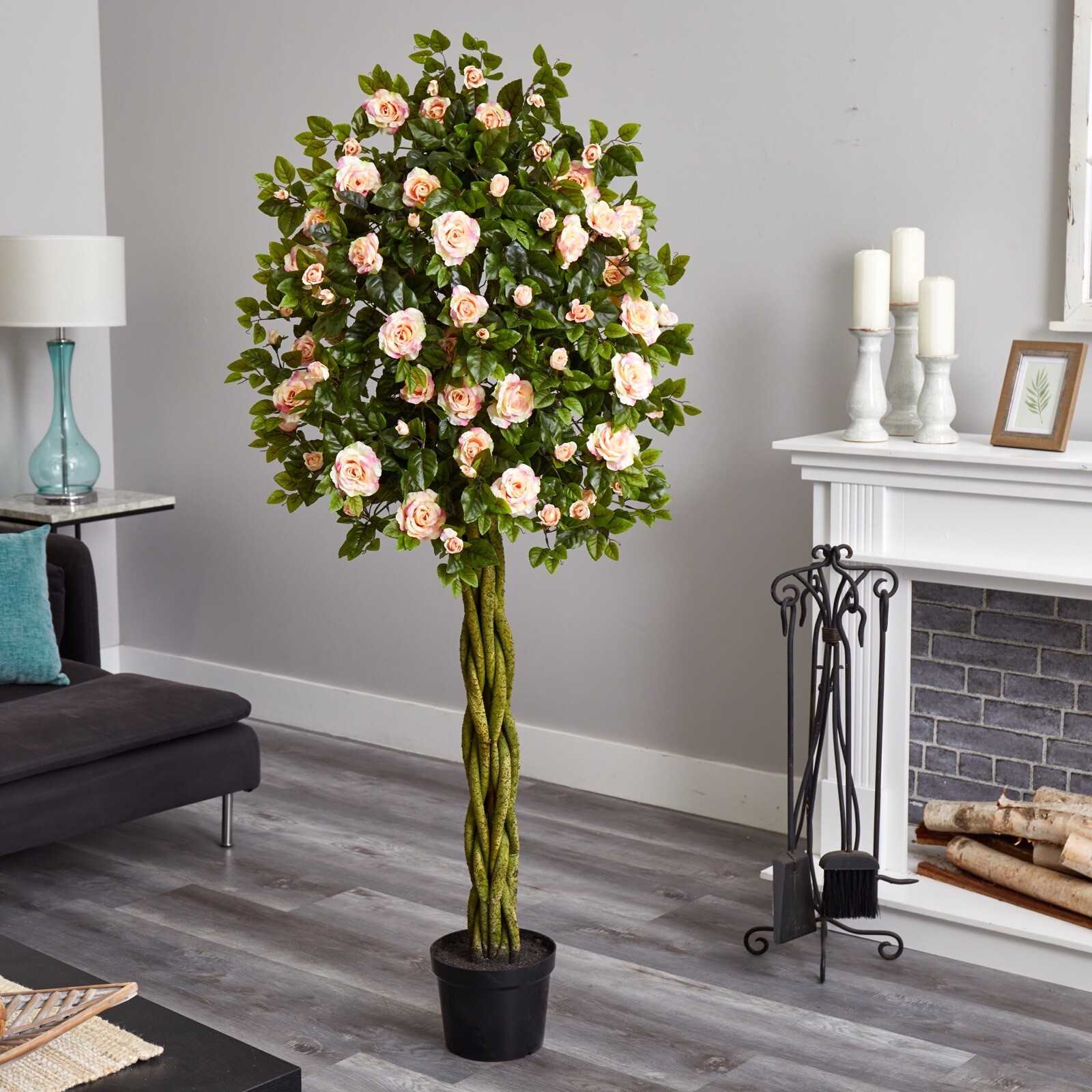 6’ Rose Artificial Tree w/Woven Trunk UV Indoor/Outdoor Home Decor. Retail $283