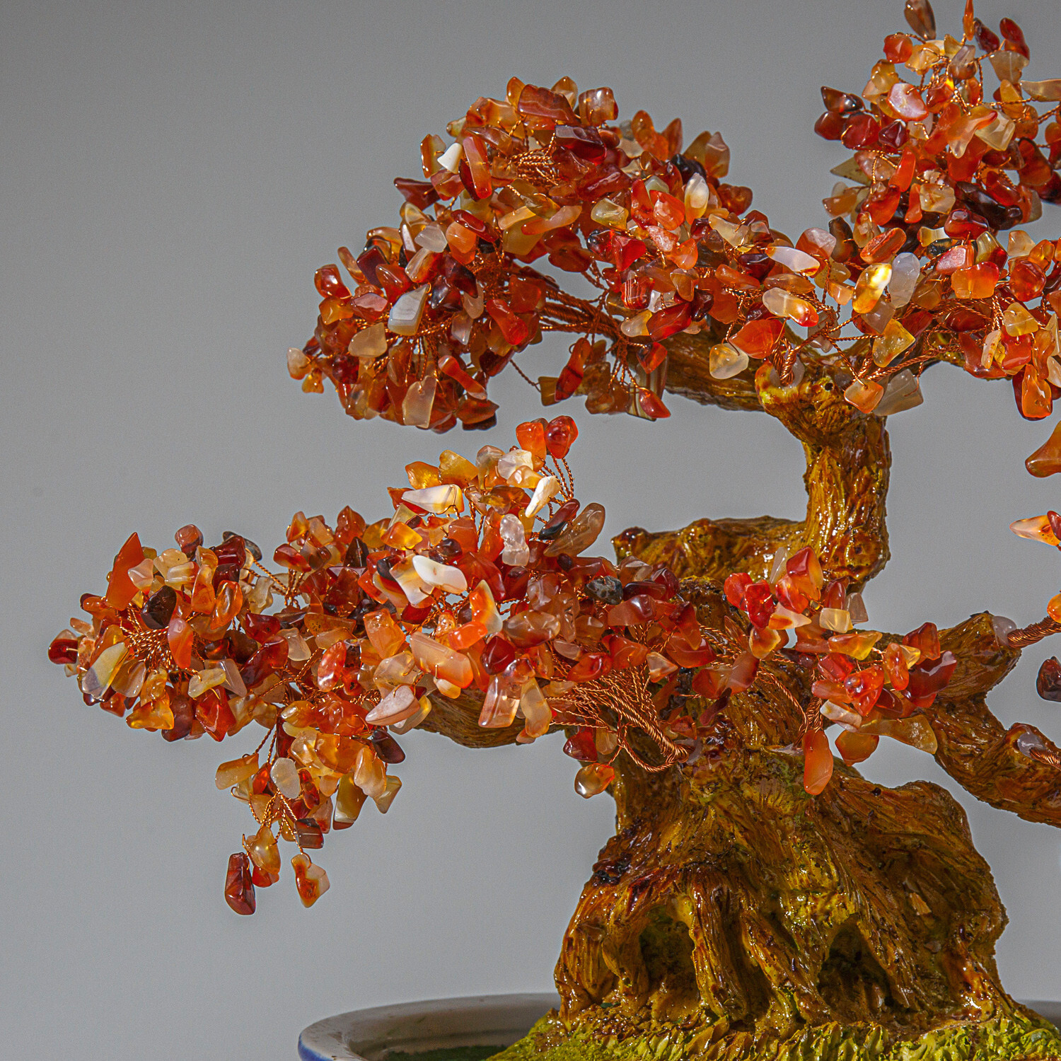 Genuine Carnelian Bonsai Tree in Oval Ceramic Pot (11” Tall)