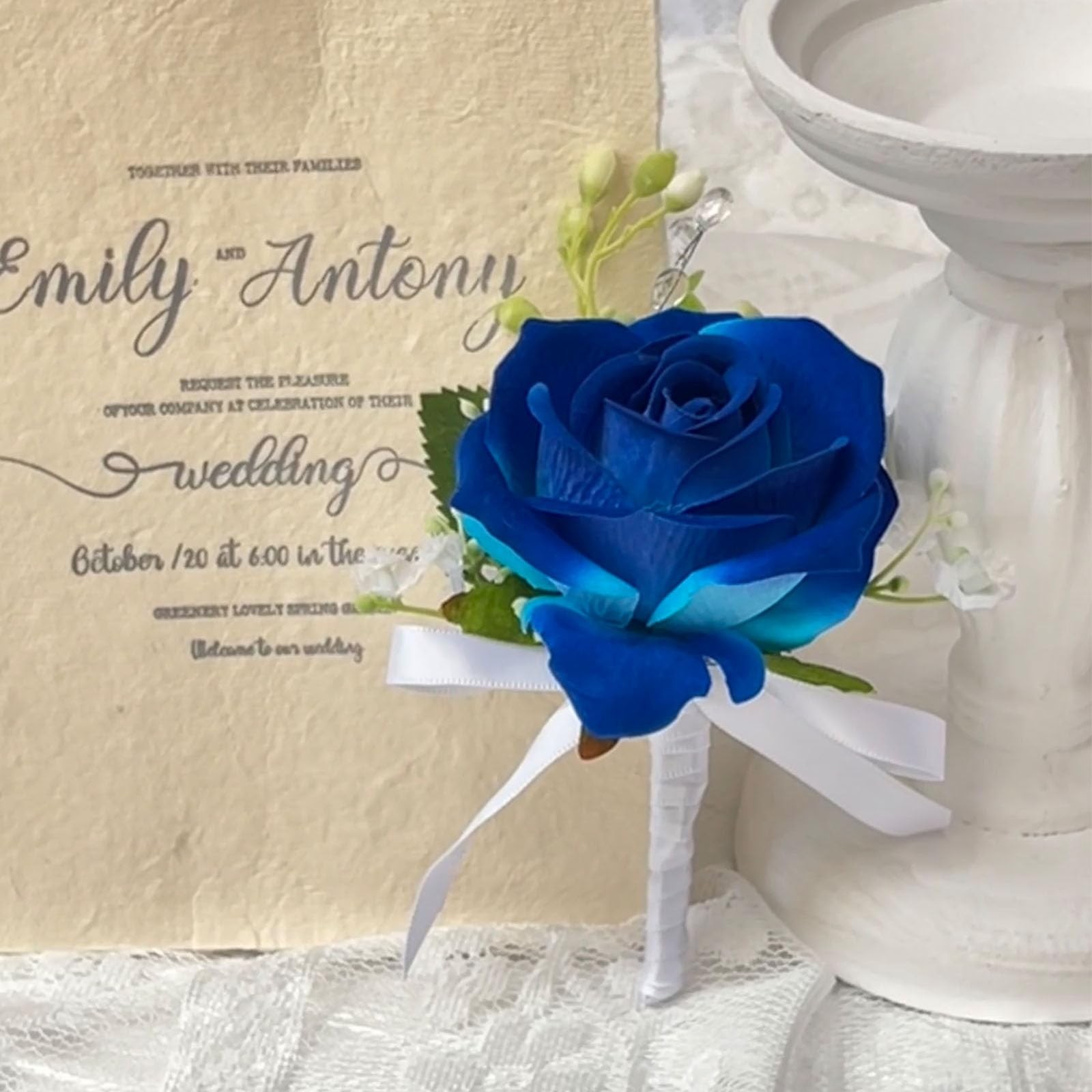 Navy Blue Rose Boutonniere For Men Wedding Set 6 Groom Artificial Flowers