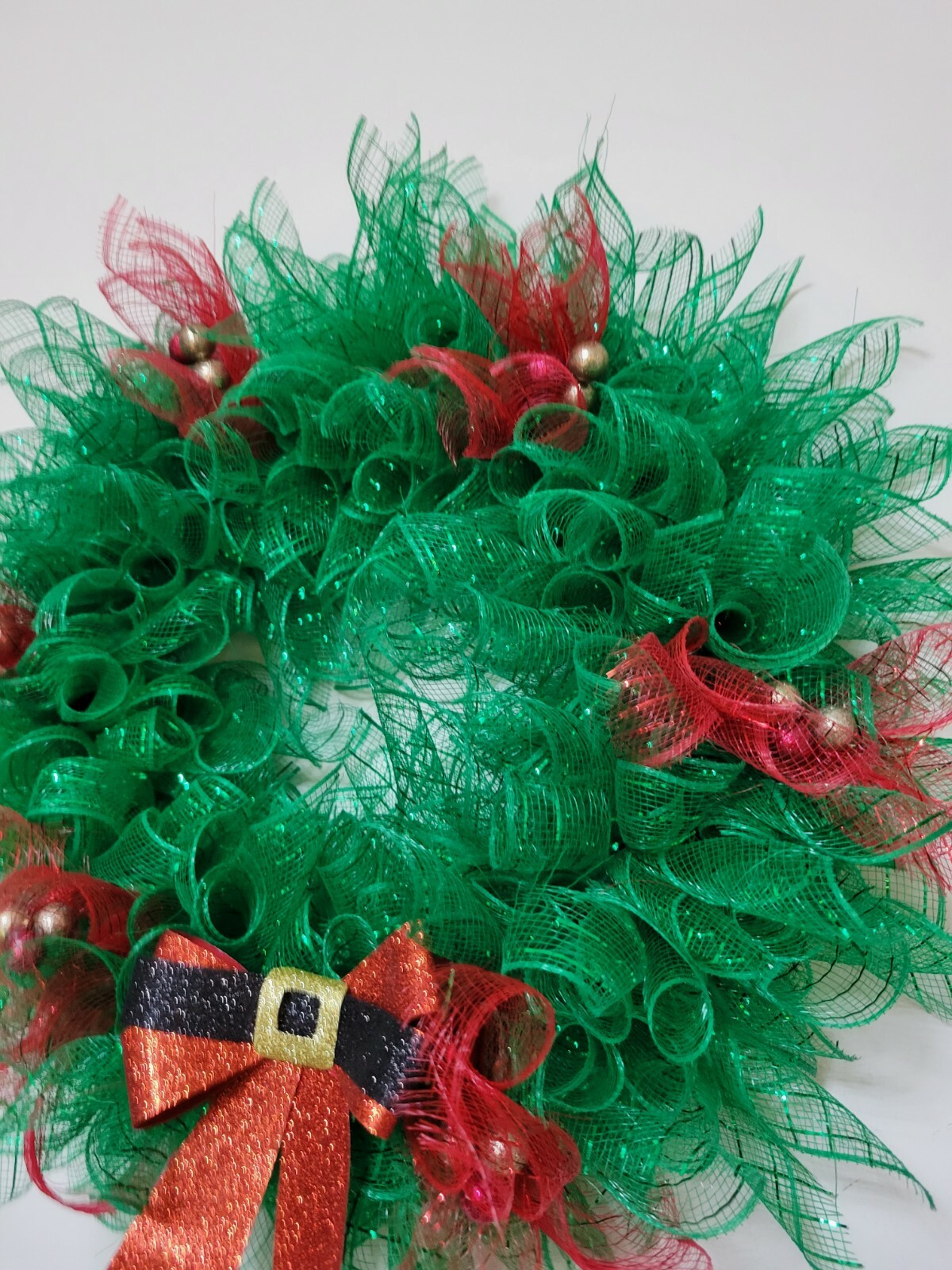 Merry Christmas Mesh Front Door Wreath Wall Decoration red green Santa’s belt