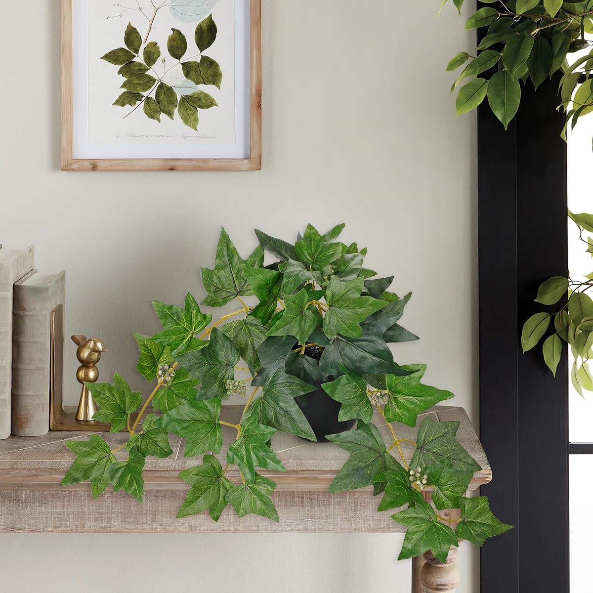 17.7 Inch Green Artificial Plants Indoor Fake Potted Silk Ivy Vine Faux Pot