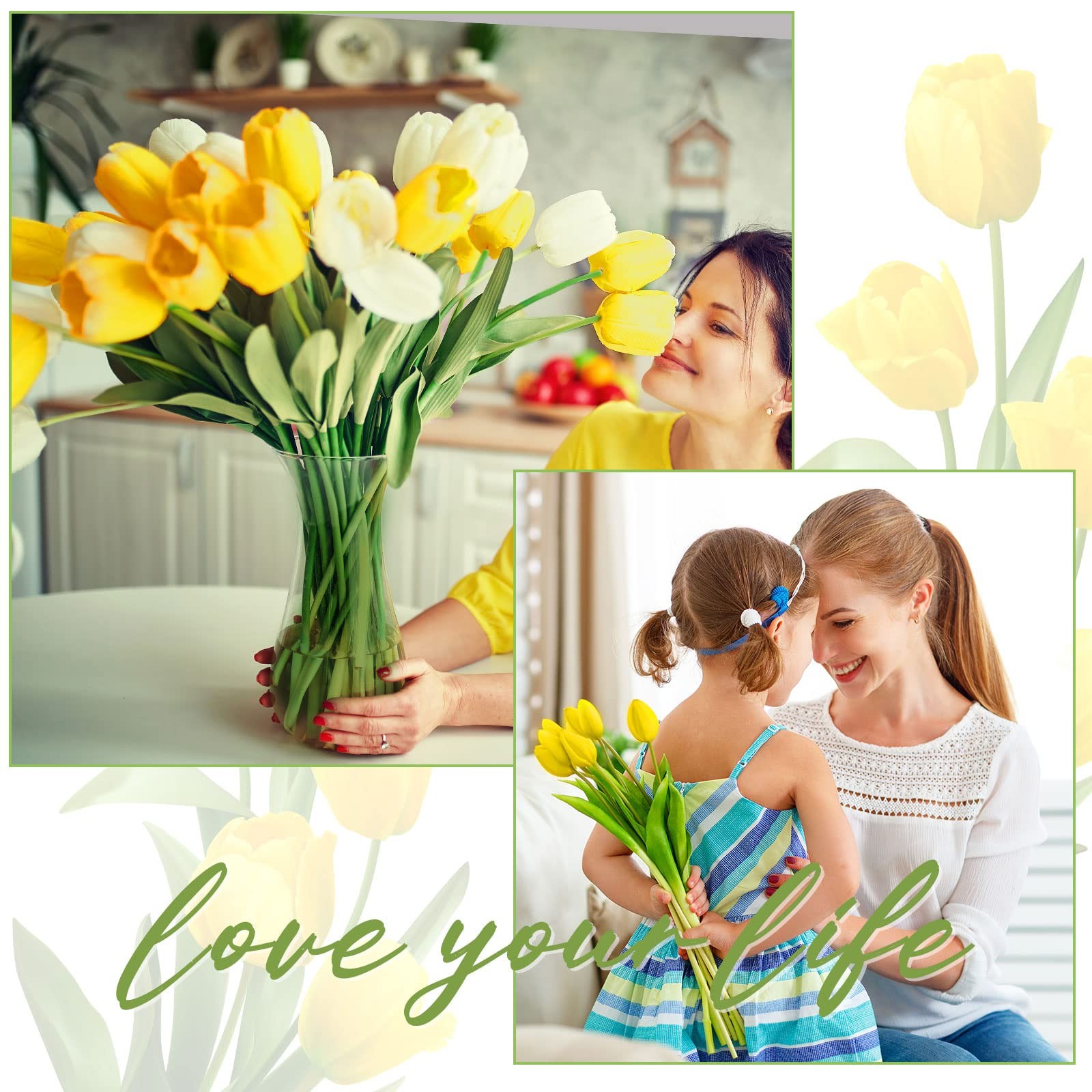 100 PCS Yellow Artificial PU Tulip Fake Latex Faux Flower Bouquet Centerpiece