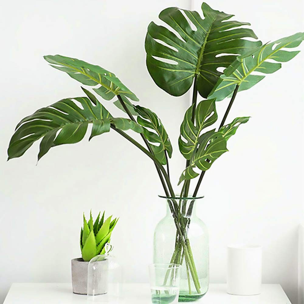 DVGUN 6 Pack Artificial Palm Plants Leaves Faux Turtle Leaf Fake Tropical Lar…