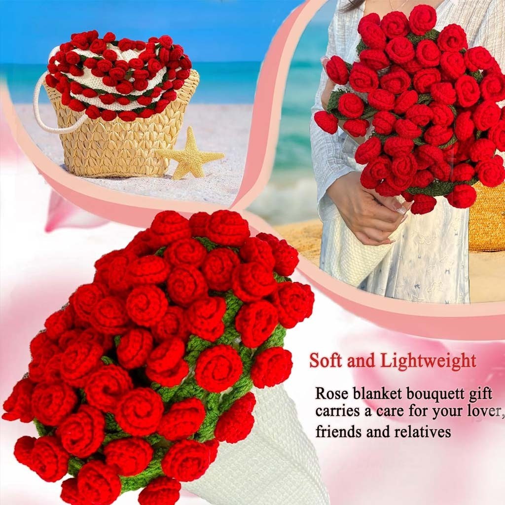 Flower Bouquet Blanket,DIY Handmade Crochet Rose Blanket,Knitted Throw Blankets