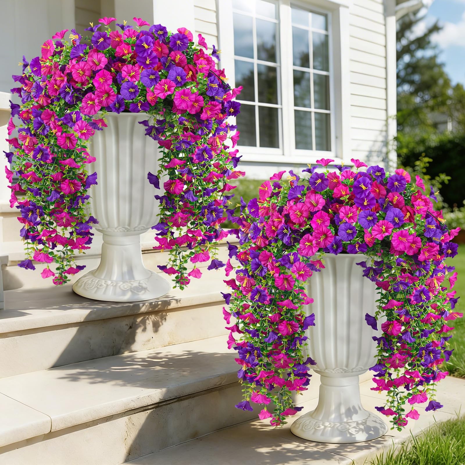 Artificial Hanging Flowers for Outdoors, 4 PCS 600 Blooms UV Resistant Mornin…