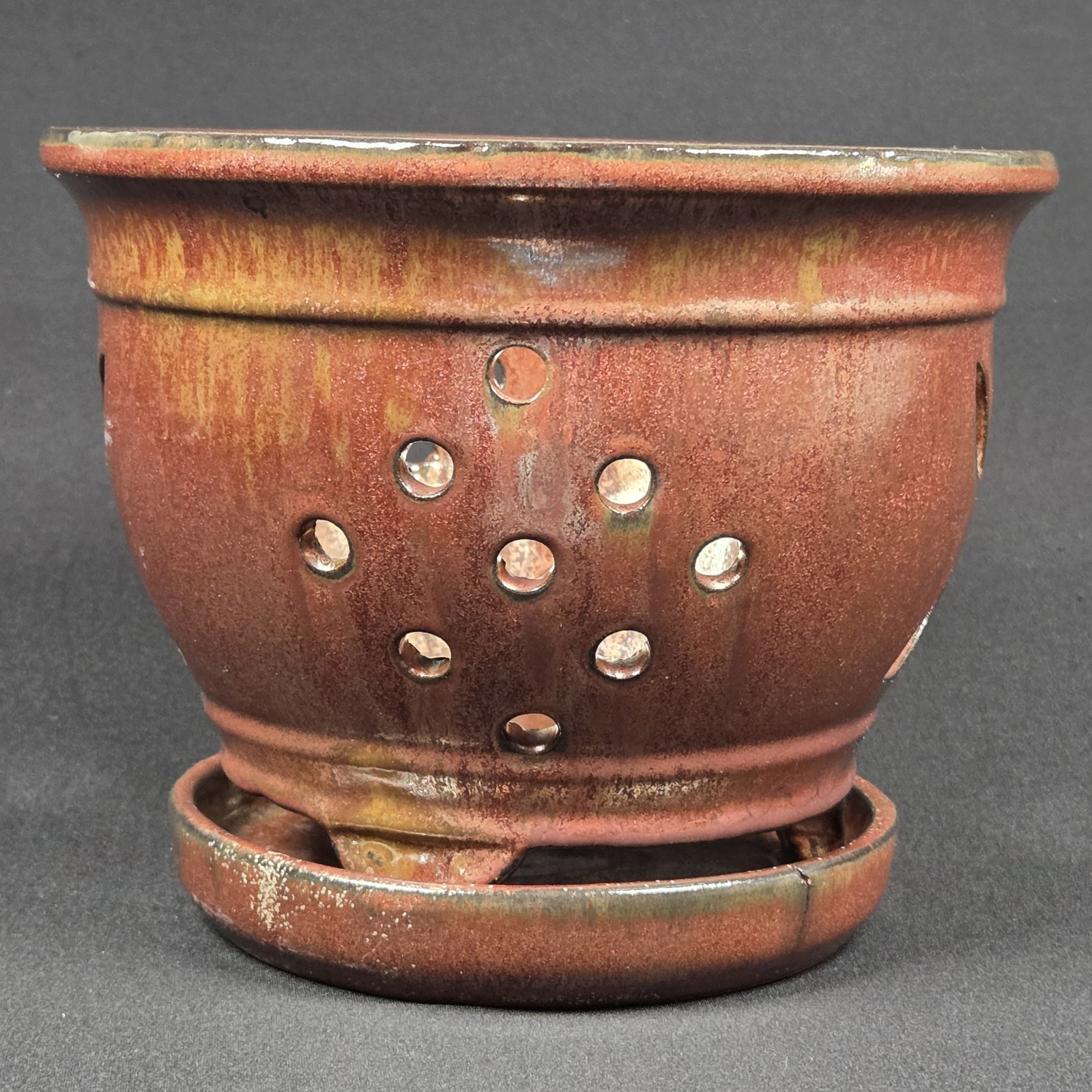Unique Bronze Color USA Pottery 6″ Orchid Flowerpot Planter w/ Drainage Holes