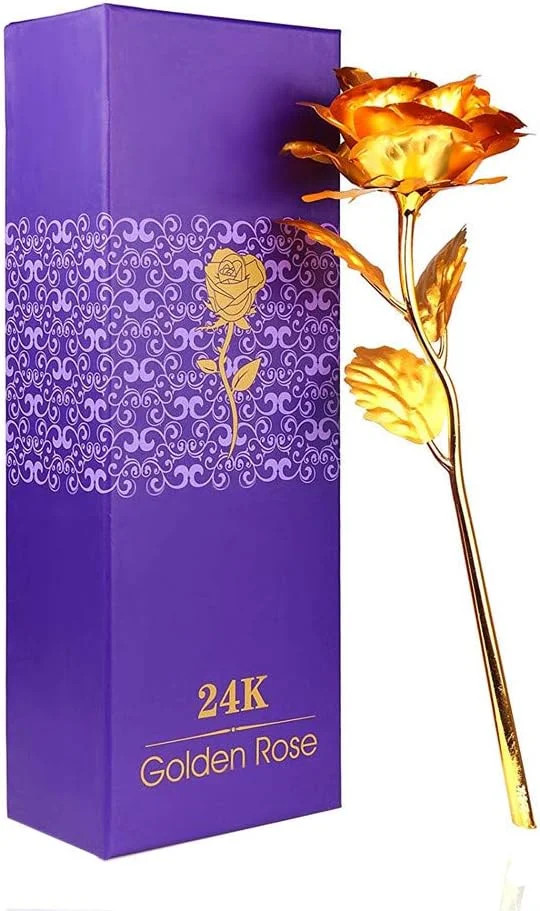 24k Gold Rose with Luxury Gift Box – 10-inch Golden Rose Metal Single Roses a…