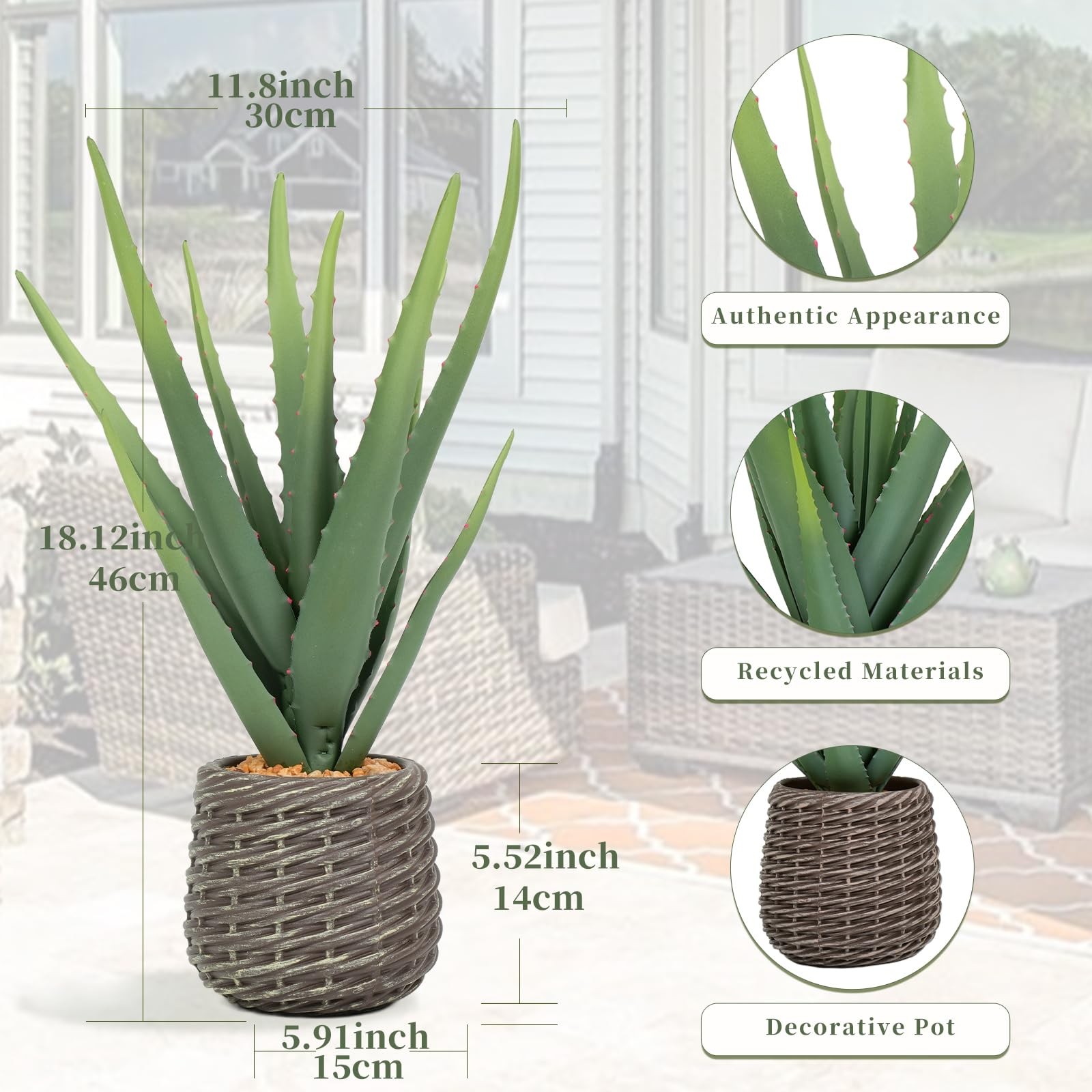 1.5ft Artificial Agave Plants, 18″ Fake Aloe Vera Plant with 13 Leaves in Bro…