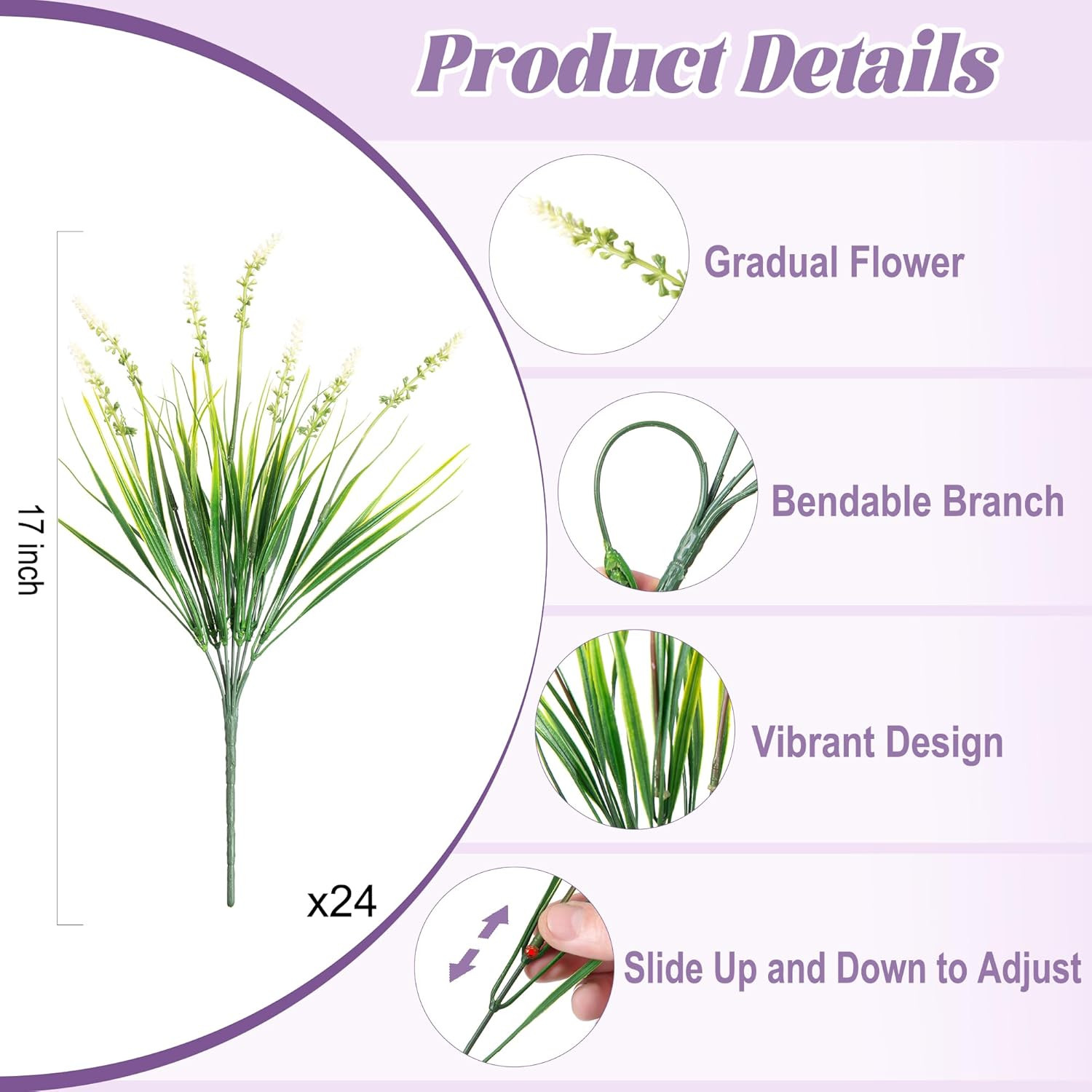 24 Pcs Artificial Faux Plants for Outdoor Spring Decoration, Fake Monkey Grass f