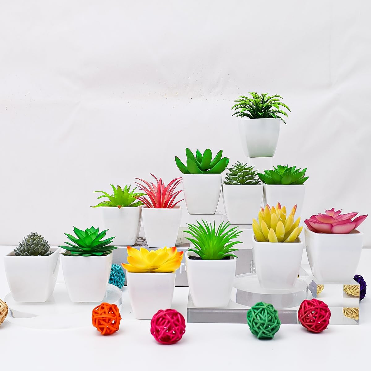 6Pcs Mini Succulents Plants Artificial Indoor Decor Fake Succulent in Pots