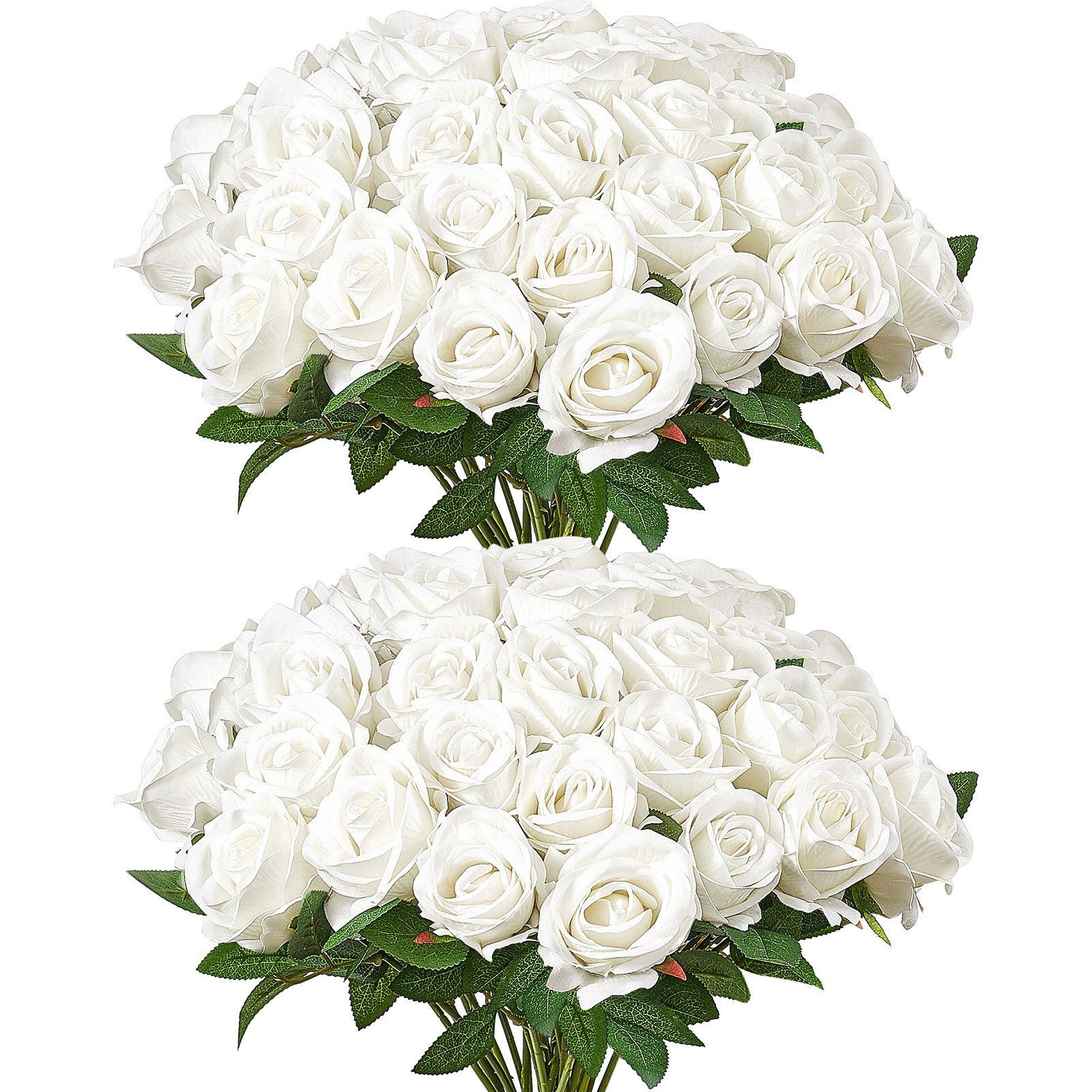 60 White Lifelike Roses 20in Tall 5-Layer Petals Faux Foam Anti-Yellowing