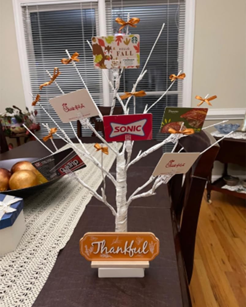 Money Tree Gift Holder, Lighted Tabletop Birch Tree with Clips and Greeting C…