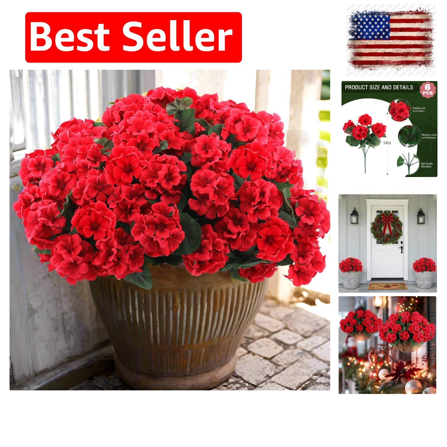 6 Pcs Artificial Geranium Flowers for Outdoors Geranium Silk Red Flower Outdo…