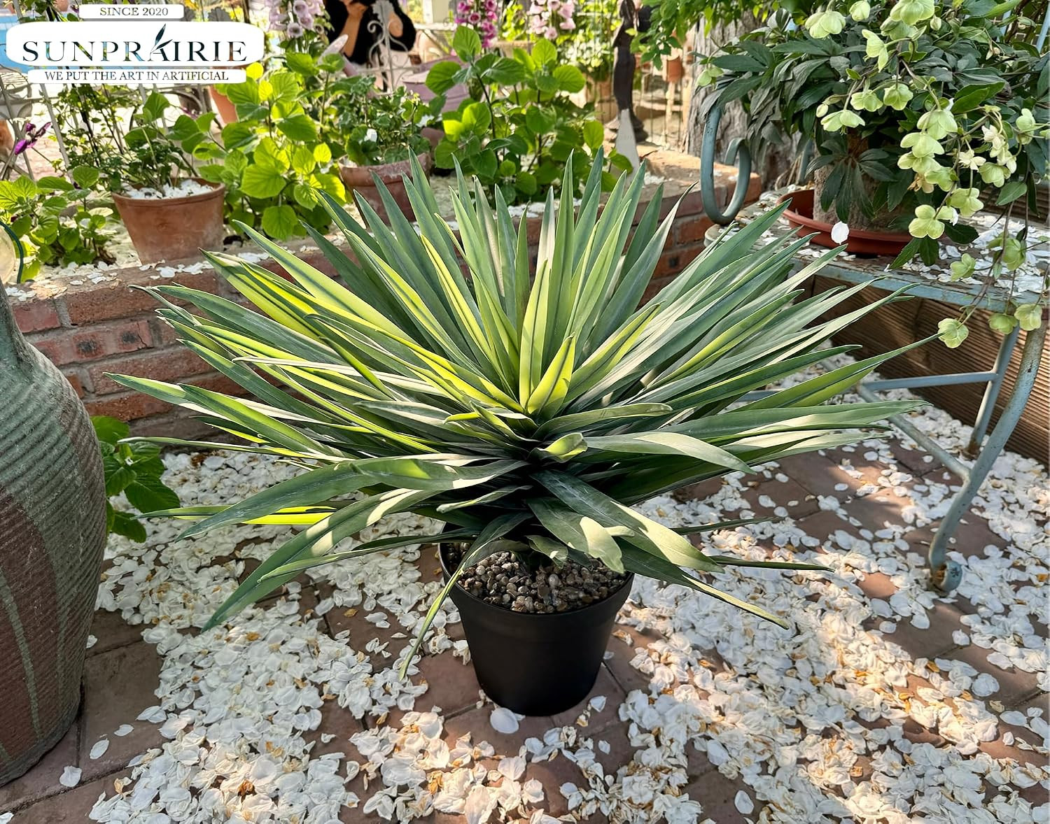 27 Inches Tall Artificial Agave Plant in Black Pot with Real Stone Pebbles, 126