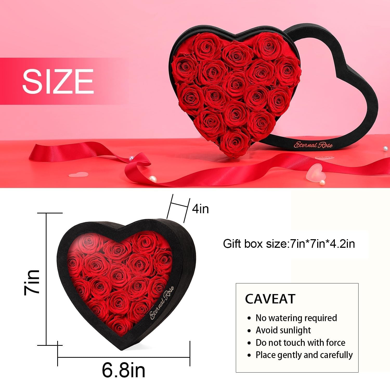 16 PCS Red Preserved Roses In Heart Shape Box Forever Flowers For Mom