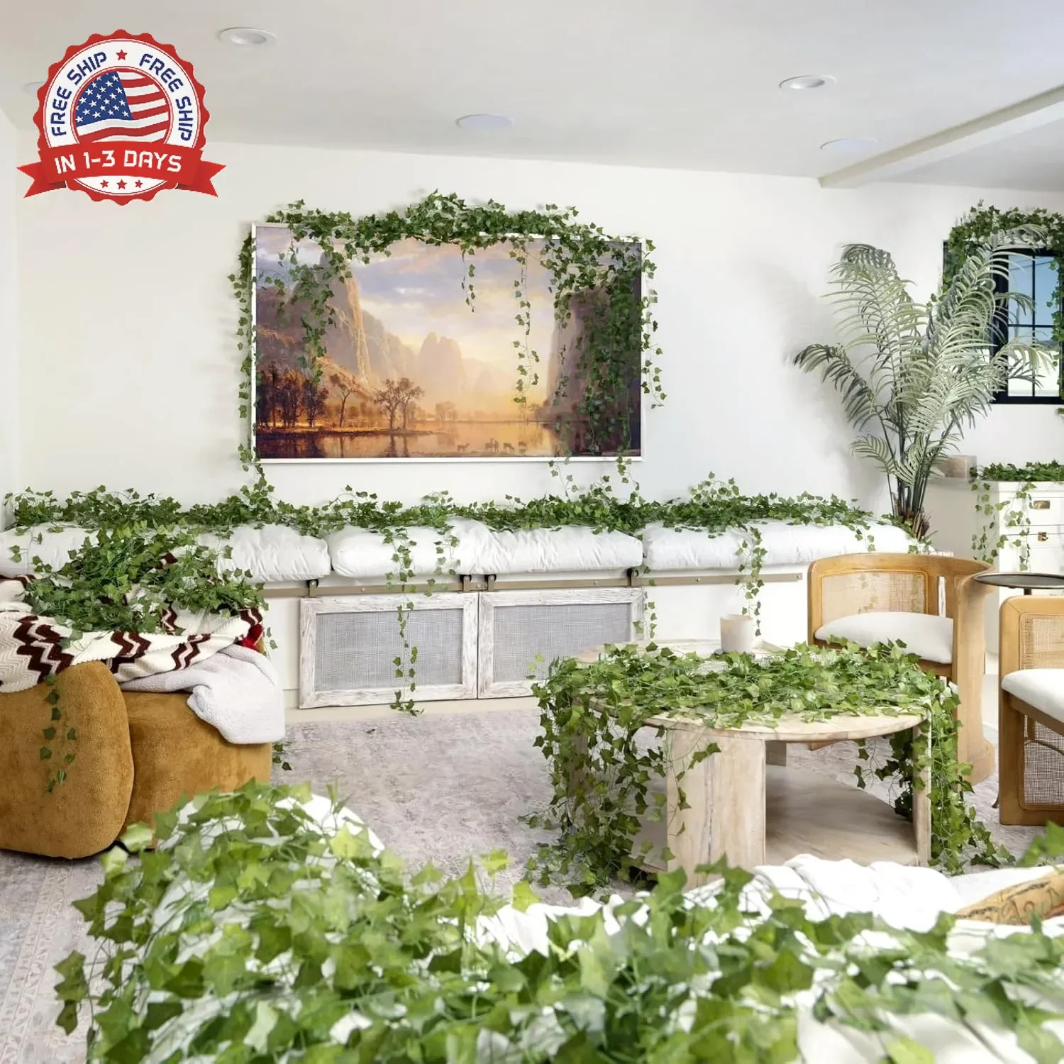 CQURE 24 Pack 168Ft Artificial Ivy Fake Vines,Ivy Garland Greenery Garland Fake