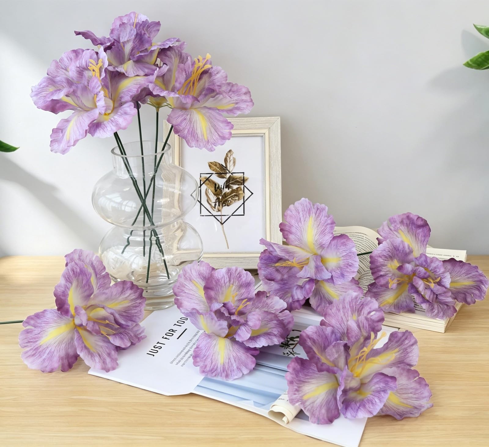 Purple Flowers Artificial Iris Heads 30Pcs Fake Silk Flowers 6.3″ Iris Flower…