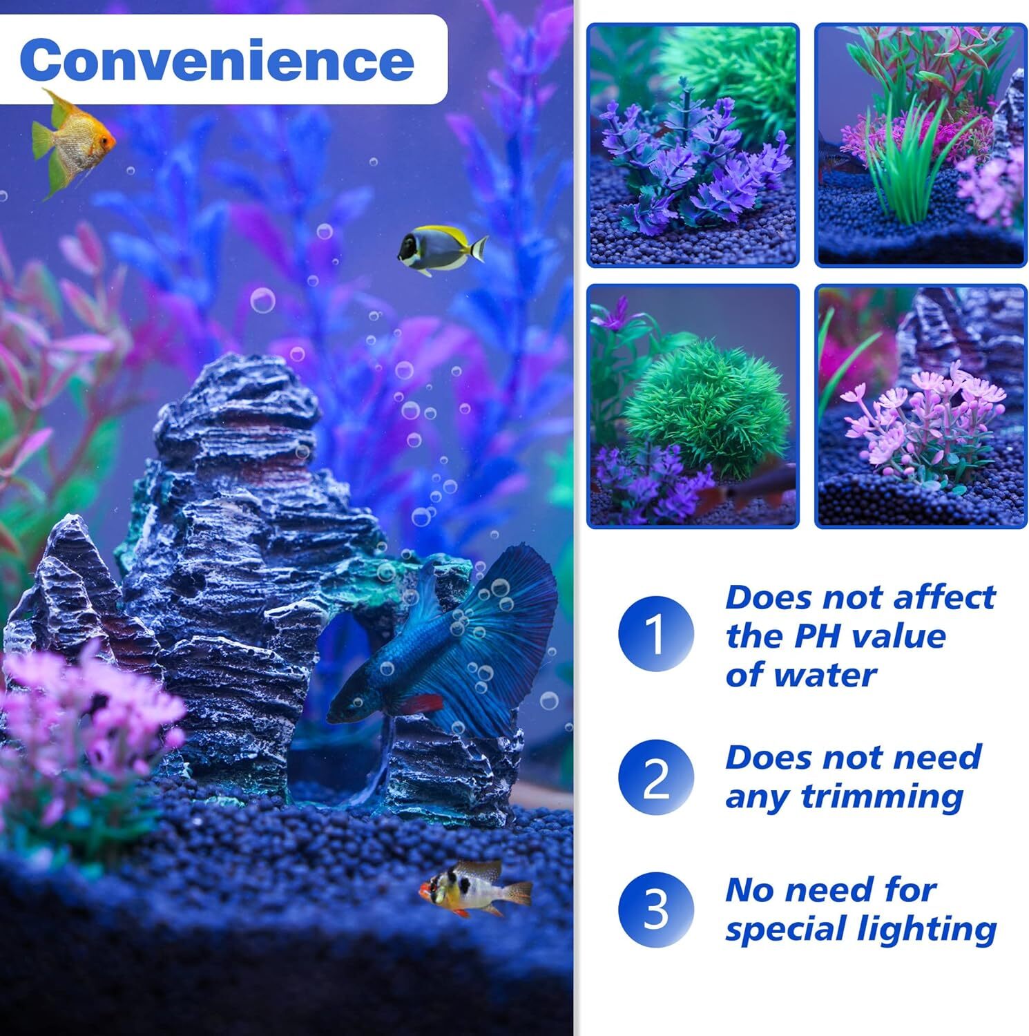 Ameliade Aquarium Artificial Plastic Plants & Rock Cave Decor Set – Fish Tank
