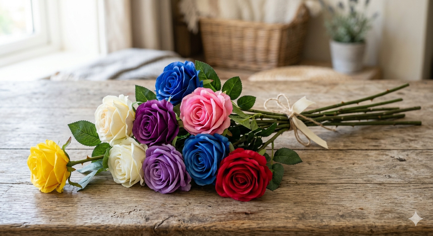 Extra Long Stem Artificial Roses Buds Assorted Color 12 Pcs – 24″ Roses