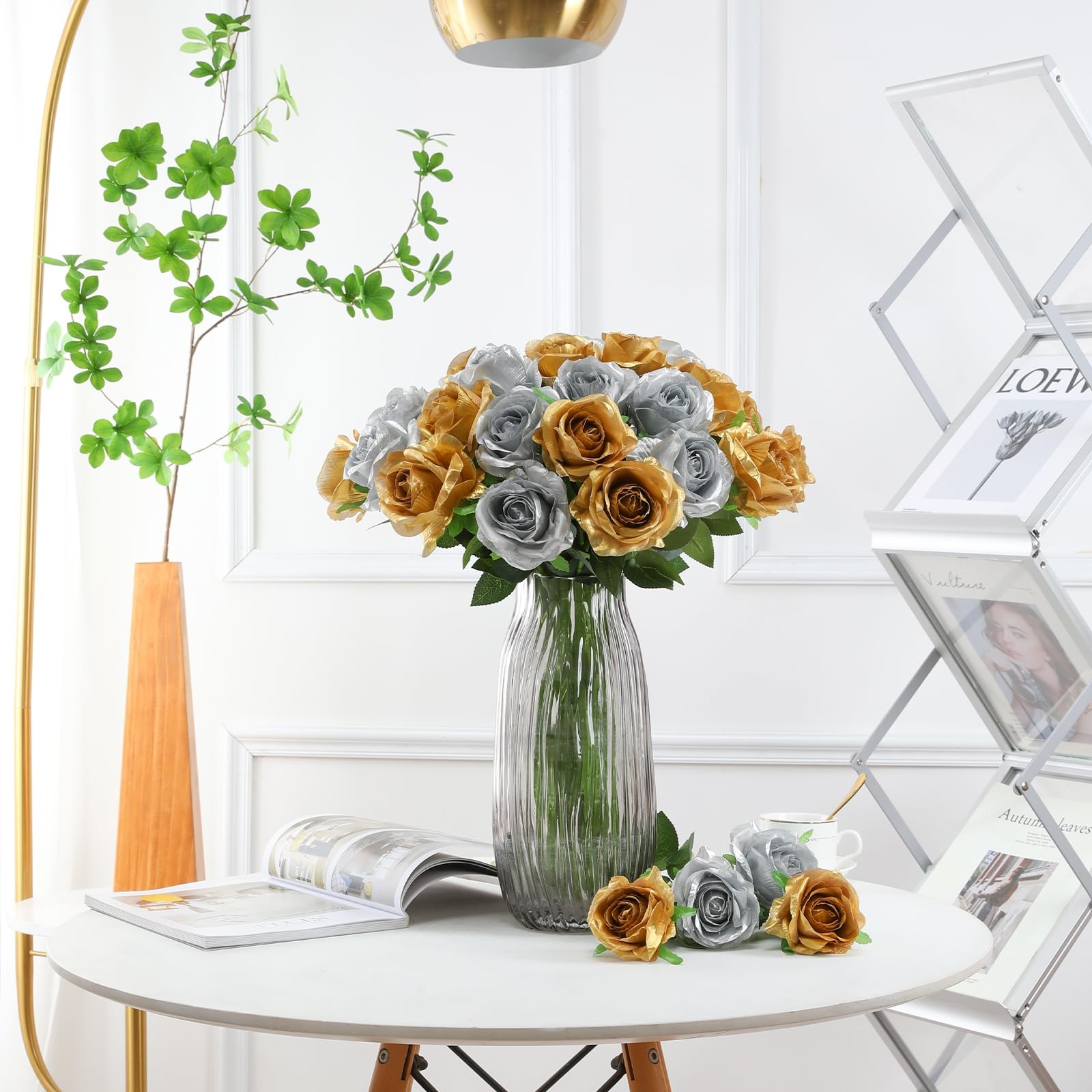 Roses Artificial Flowers – 12 pcs Realistic Long Stems Fake Roses Mashup Styl…