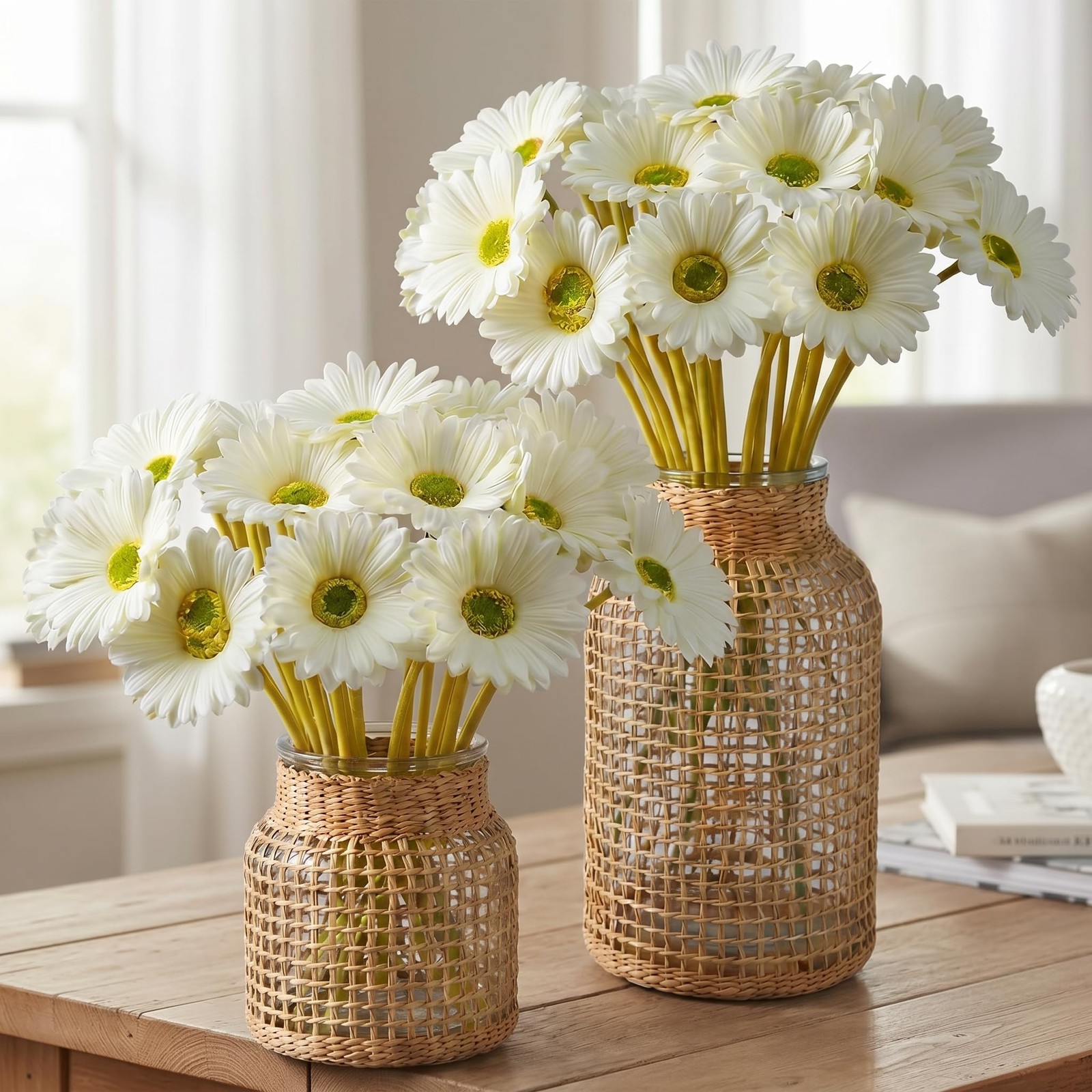 24 Pcs Artificial Gerbera Daisies Flowers 15 in White Fake Daisy Bouquet with…