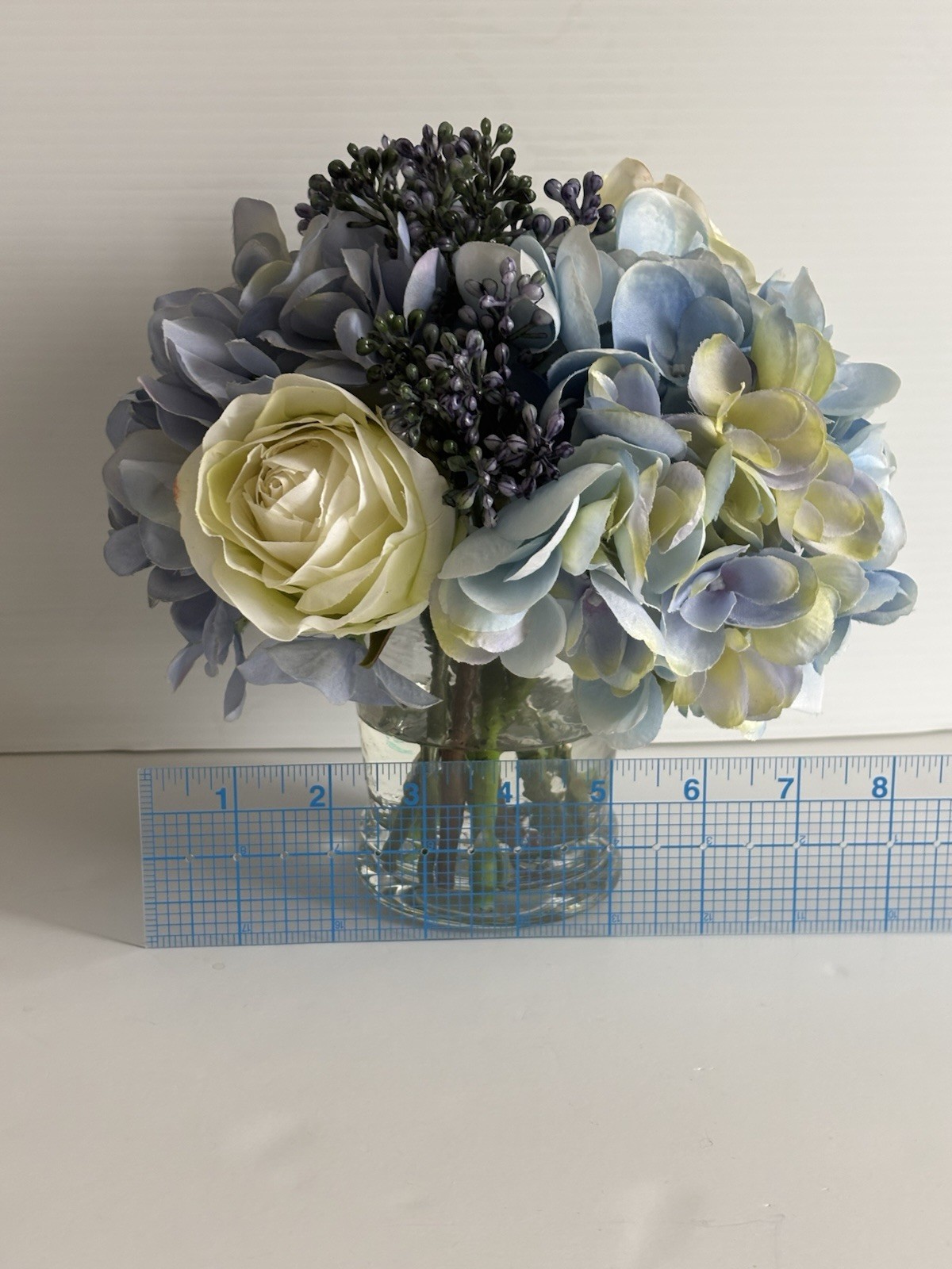 Diane James Designs Faux Roses, Hydrangea And Lilac in Glass Vase, 8 inches