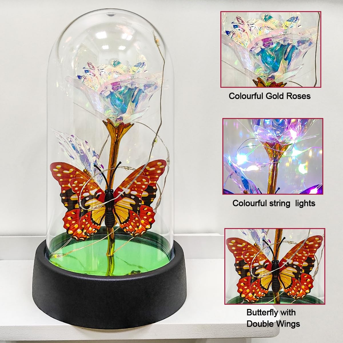 Glass Rose in Glass Dome, Light Up Flower, Eternal Roses – Valentines Day Gifts