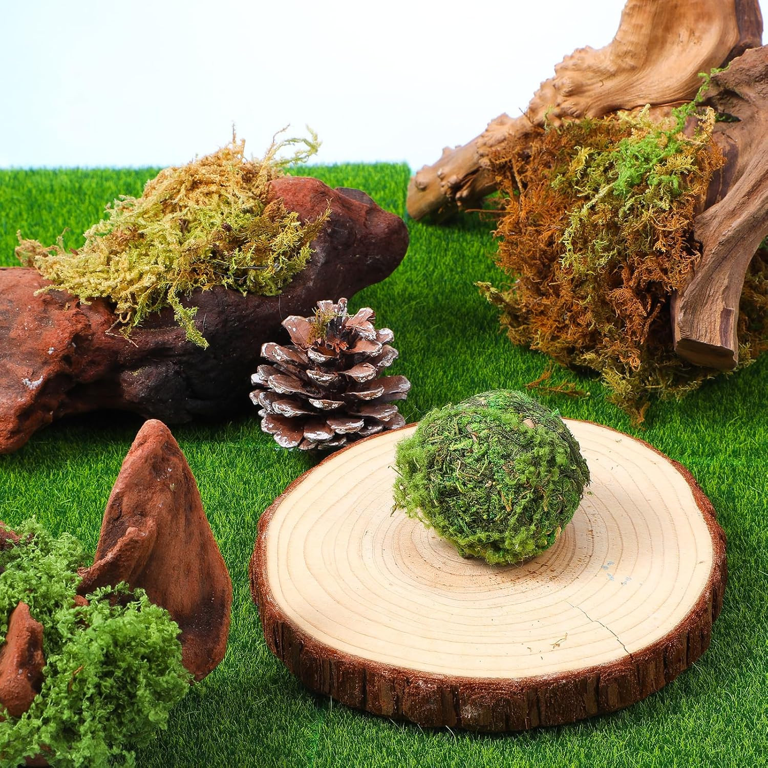 4 Pcs Fake Grass Decor for Crafts, 6 X 6 Inch Fairy Artificial Moss, Miniature M