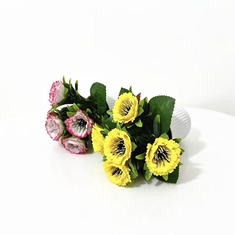 For Home Decor Faux Peony Daisy in Slim Ribbed White Pot for Small Area Styling