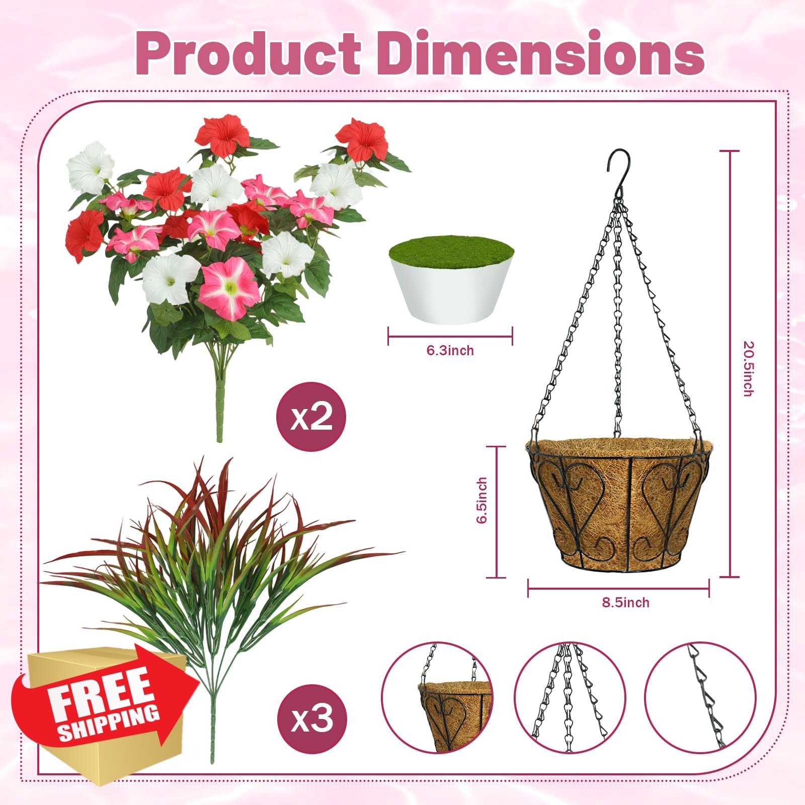 unlemoni 5pc Artificial Hanging Flowers Outdoor, UV Resistant Silk Petunias
