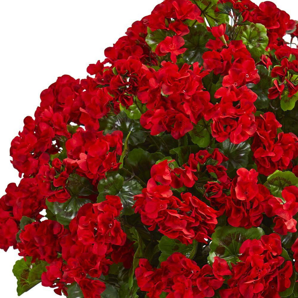 Indoor/Outdoor UV Resistant Red Geranium Artificial Plant in Slate Plater