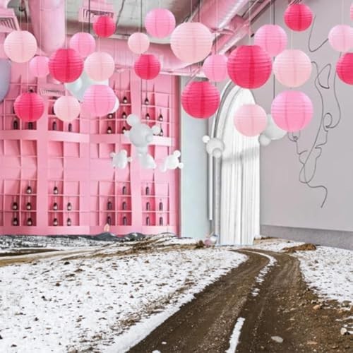 Paper Lanterns Decorative,Hanging Chinese Lanterns Indoor 4、6、8、10inch Pink