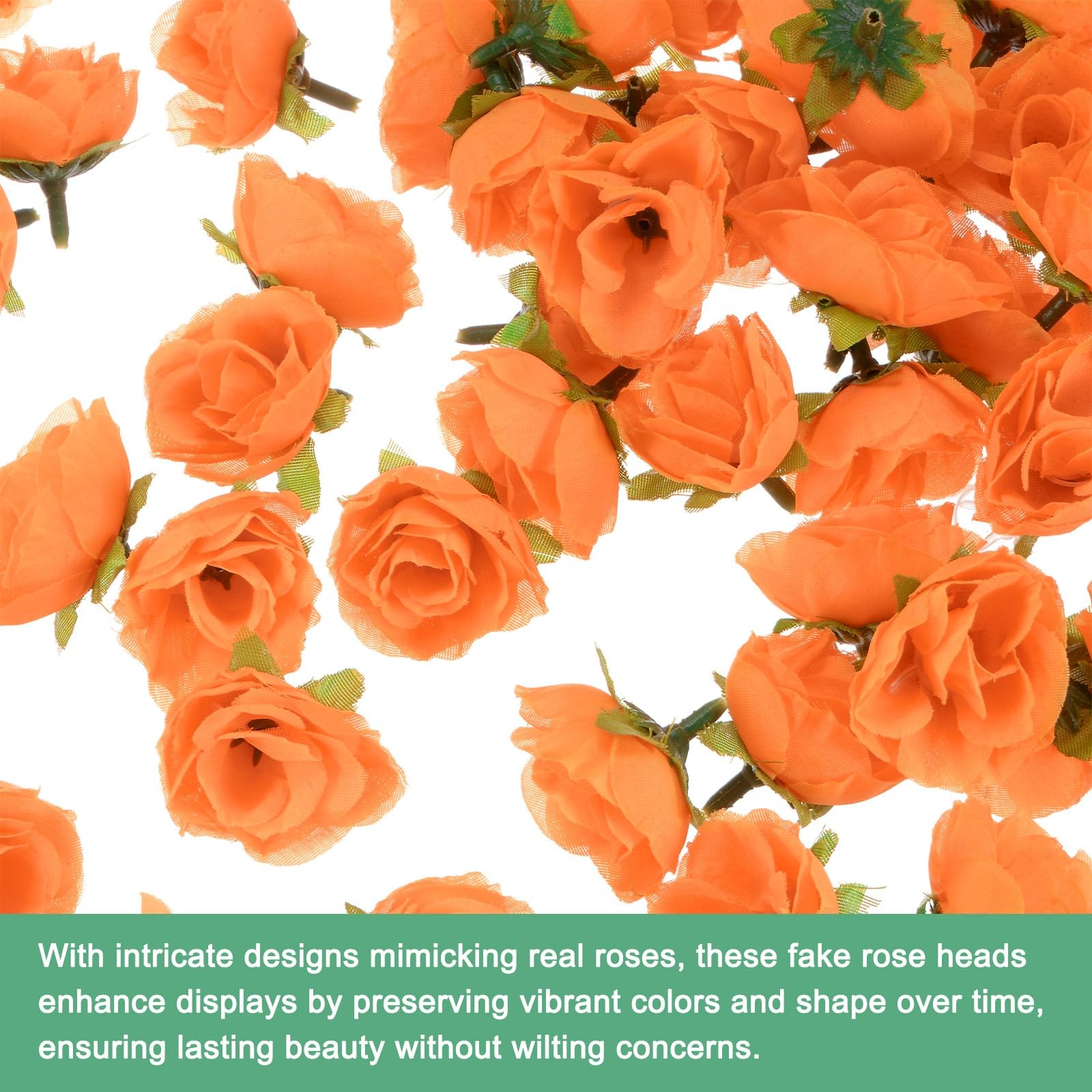 100 PCS Artificial Rose Heads 1.2 Inch Small Silk Faux Flower Orange