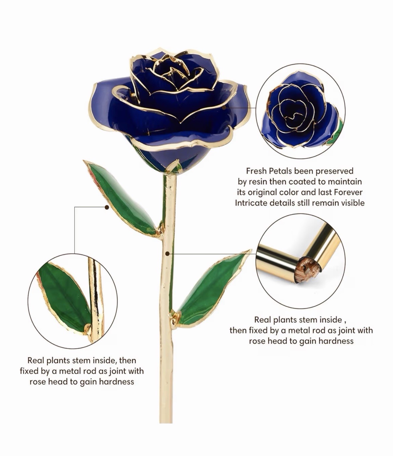 INFINITY GOLD PLATED rose covered in gold PRESERVED IN RESIN
