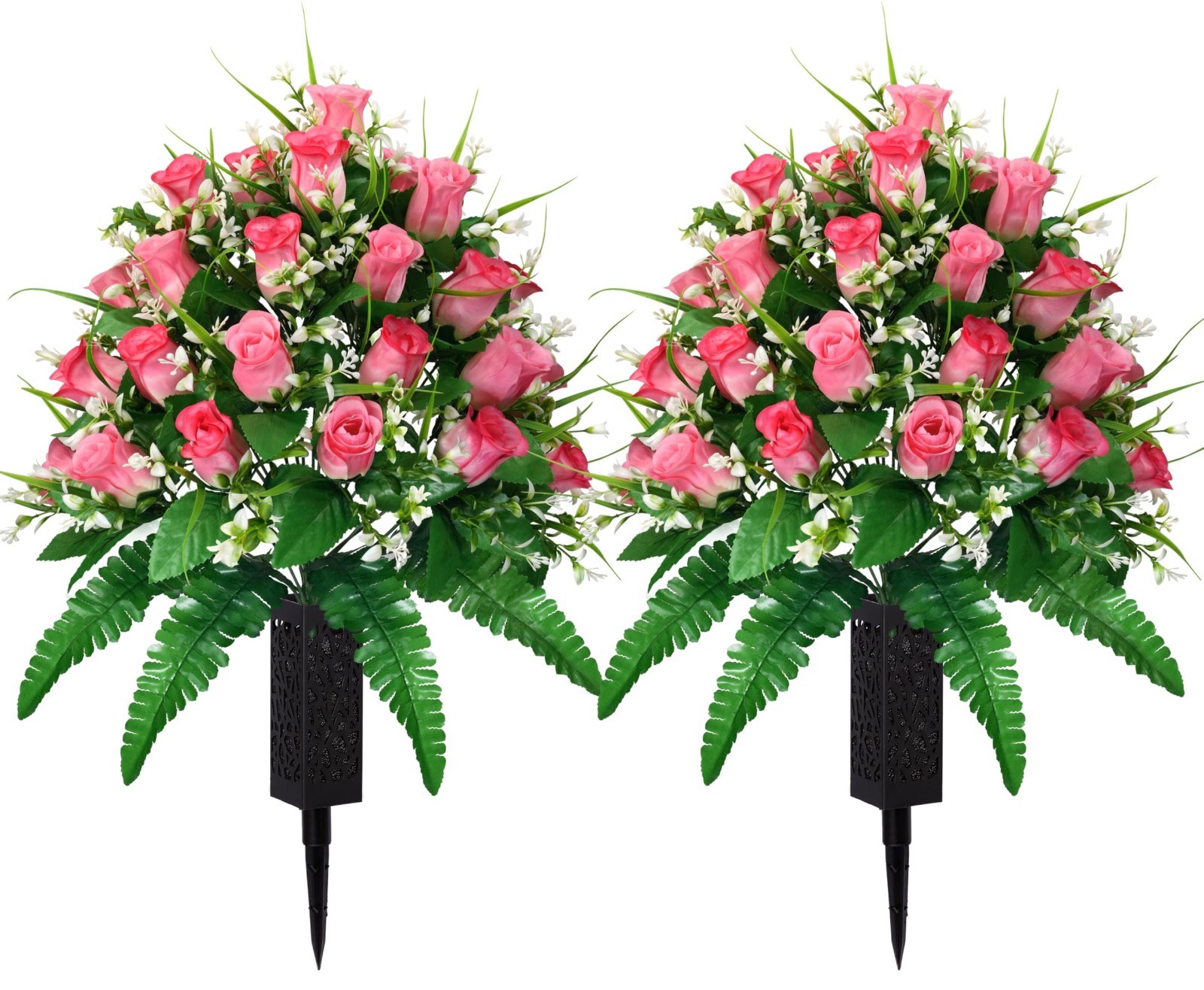 2 Sets Pink Artificial Cemetery Flowers – Realistic Roses for Grave Decor, Non-B