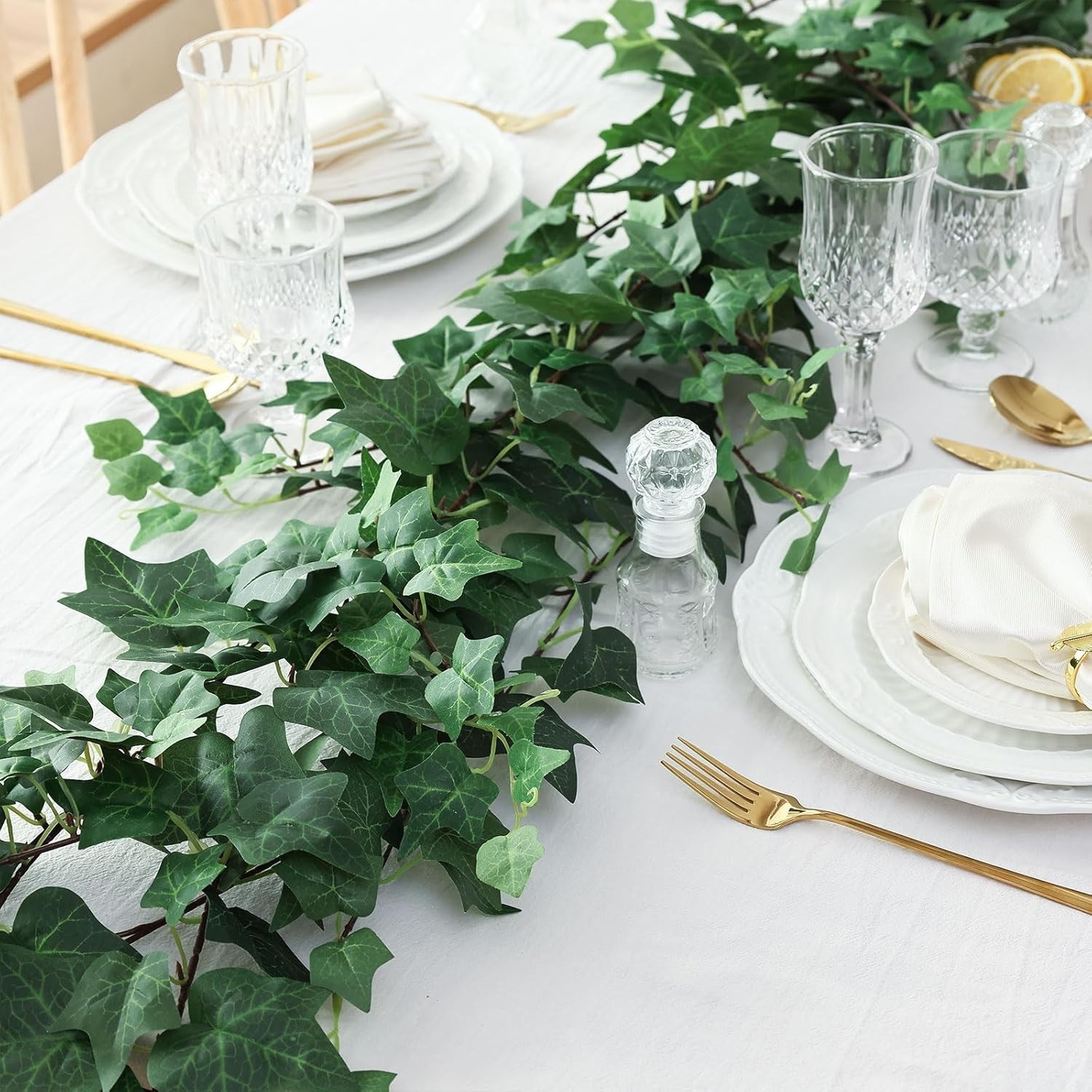 2 Strands Artificial Ivy Vines Garland, Fake Vines for Bedroom with Silk Green