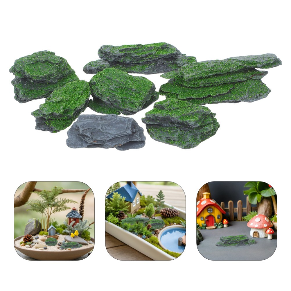 7 Pcs Miniature Landscaping Moss Rocks Aquarium Faux for Crafts Landscape