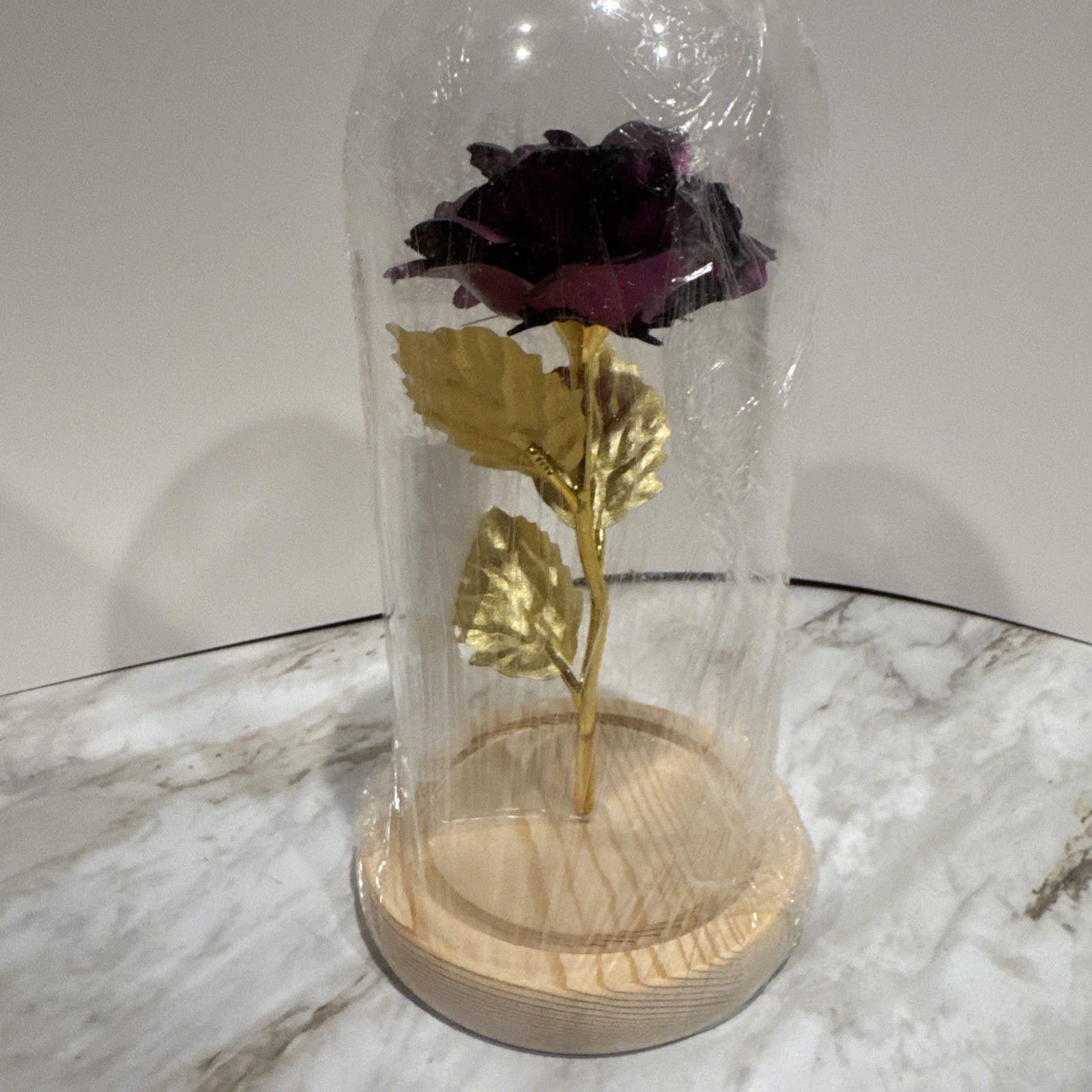 24K Gold Plated Dipped Rose Flower in glass dome Romantic Gift Love for mom girl