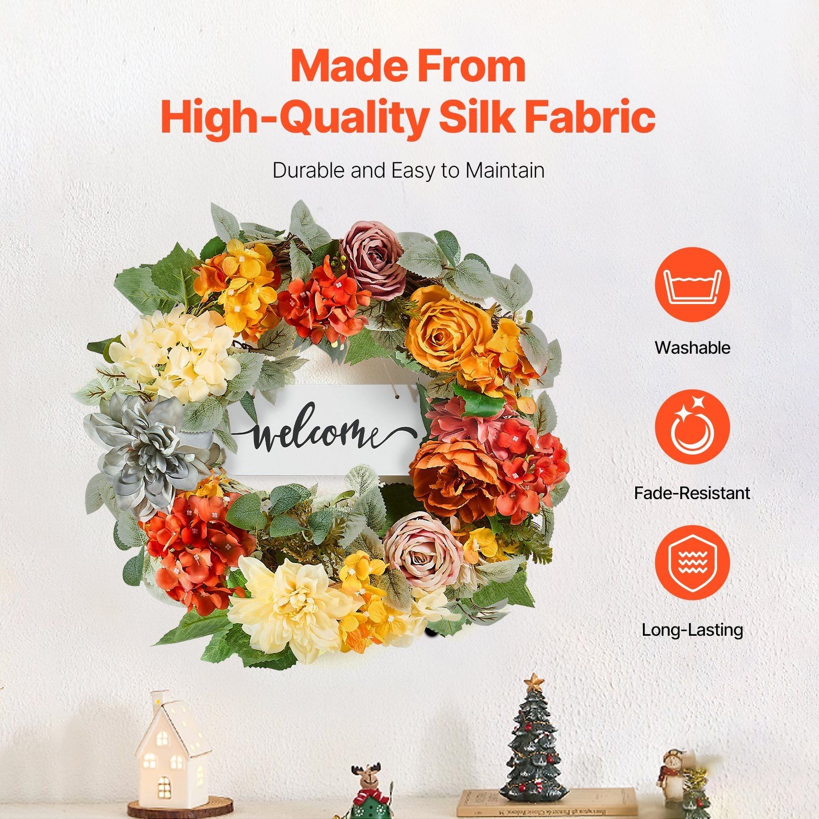 24in Crafted Wreath with Imitation Hydrangeas Roses in Warm Rainbow Tones