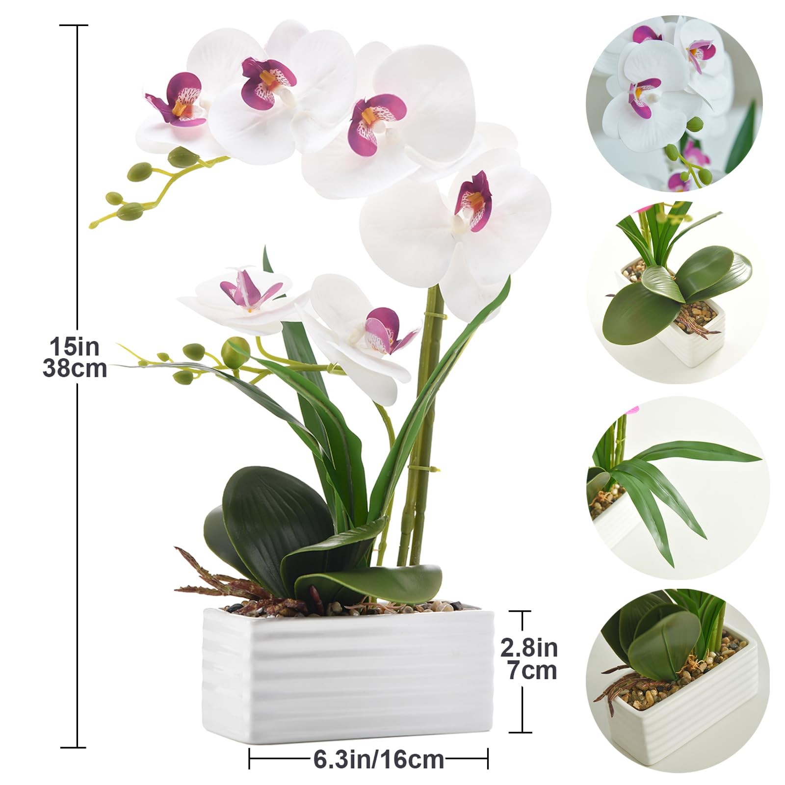Artificial Real Touch Orchid Flowers in Pot Fake Phalaenopsis Flower with Whi…