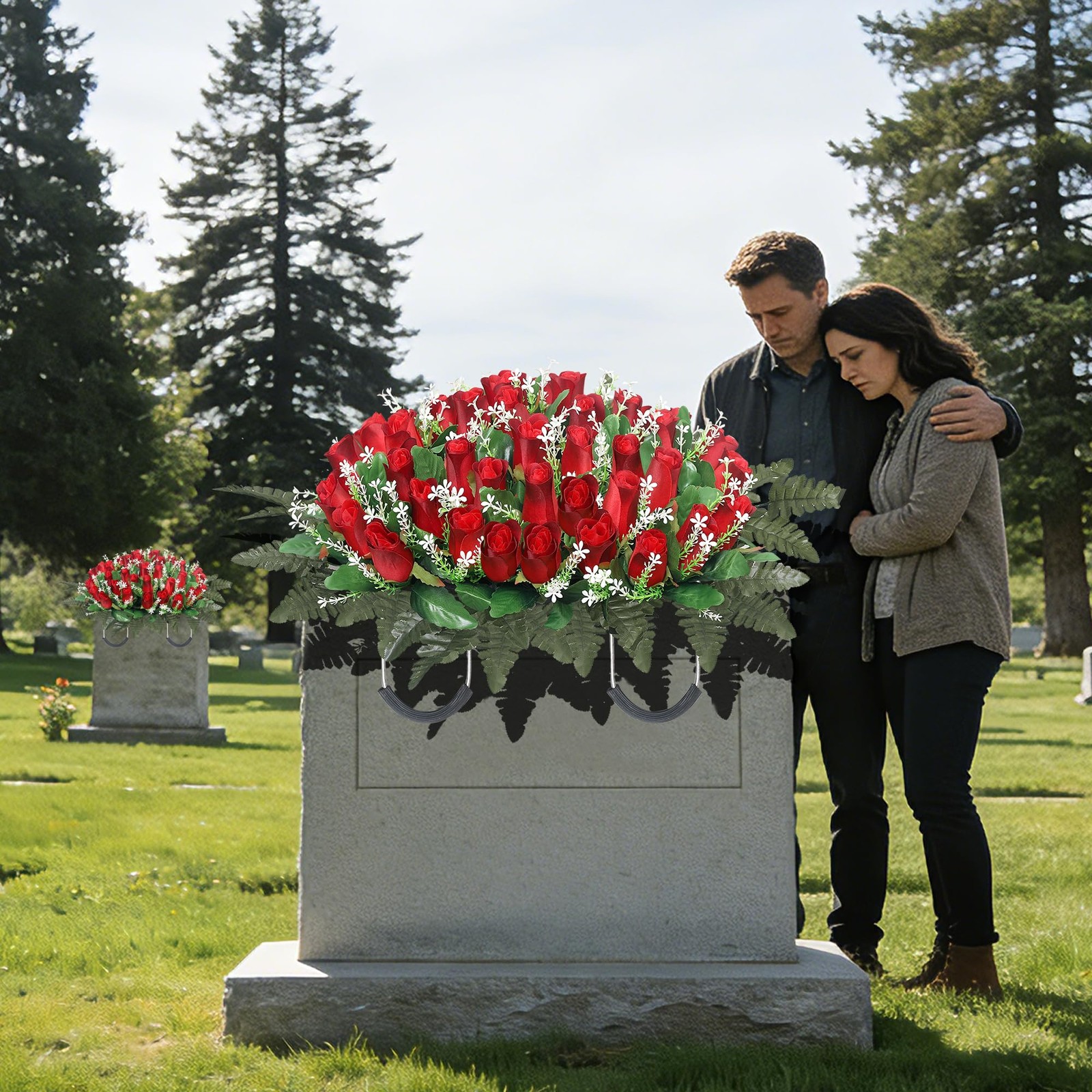 Artificial Cemetery Flowers for Grave Headstone Flower Saddle Realistic Grave…