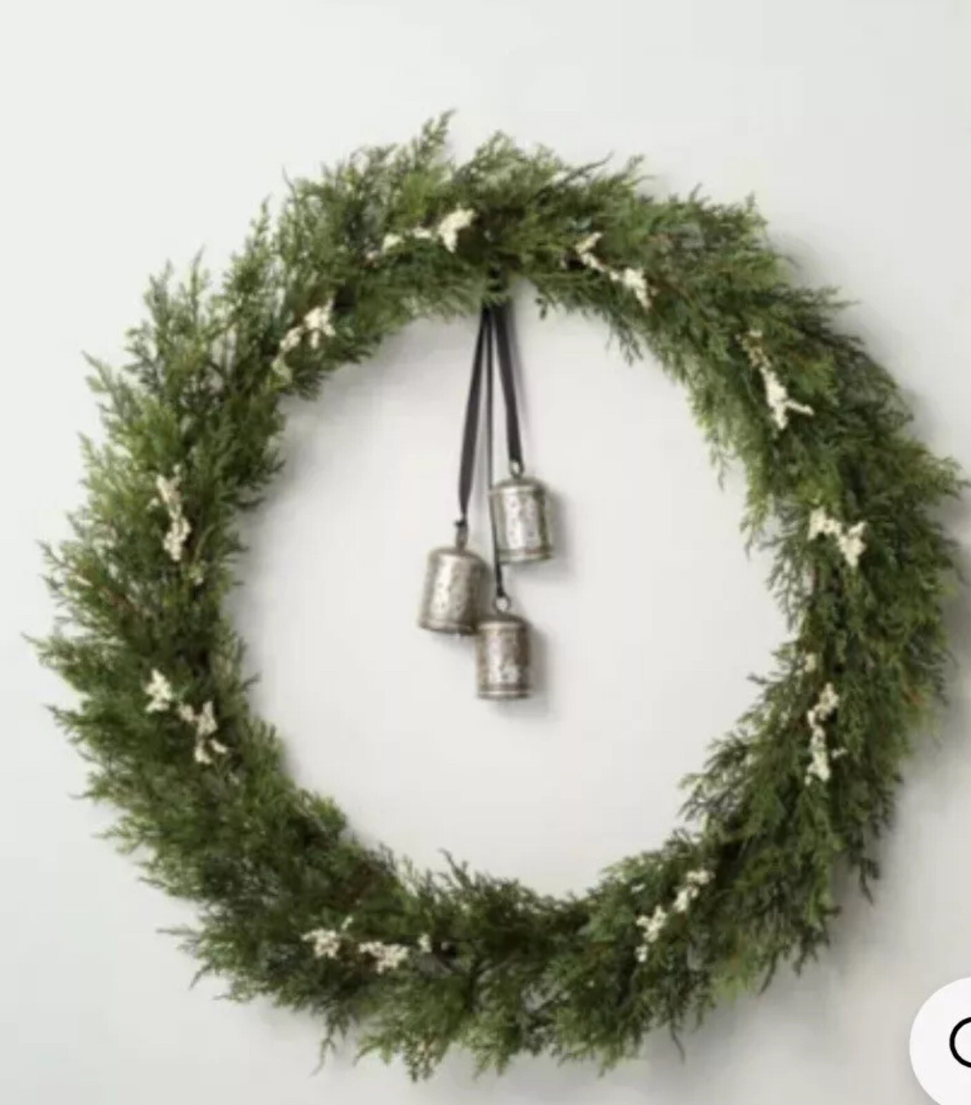 🎋 Hearth & Hand Magnolia 32” Faux Cedar Plant Wreath W/Berries & Bells🆕AS IS