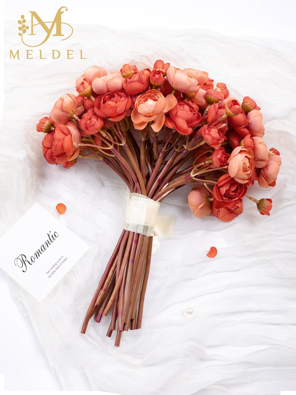 Burnt Orange 32 PCS Ranunculus Artificial Silk Mini Peonies For DIY Decor